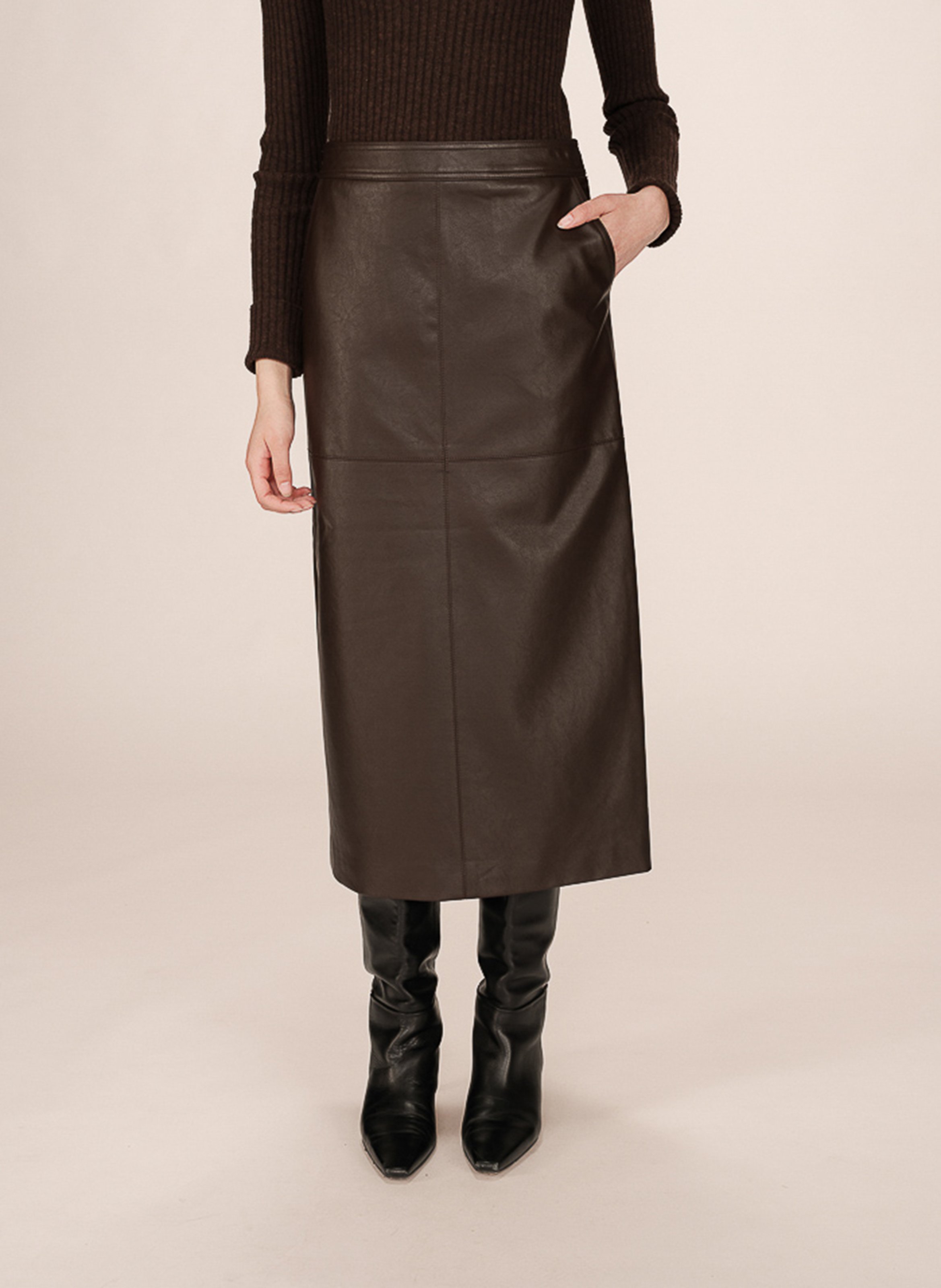 jupe midi aspect cuir GRACE ET MILA Marron