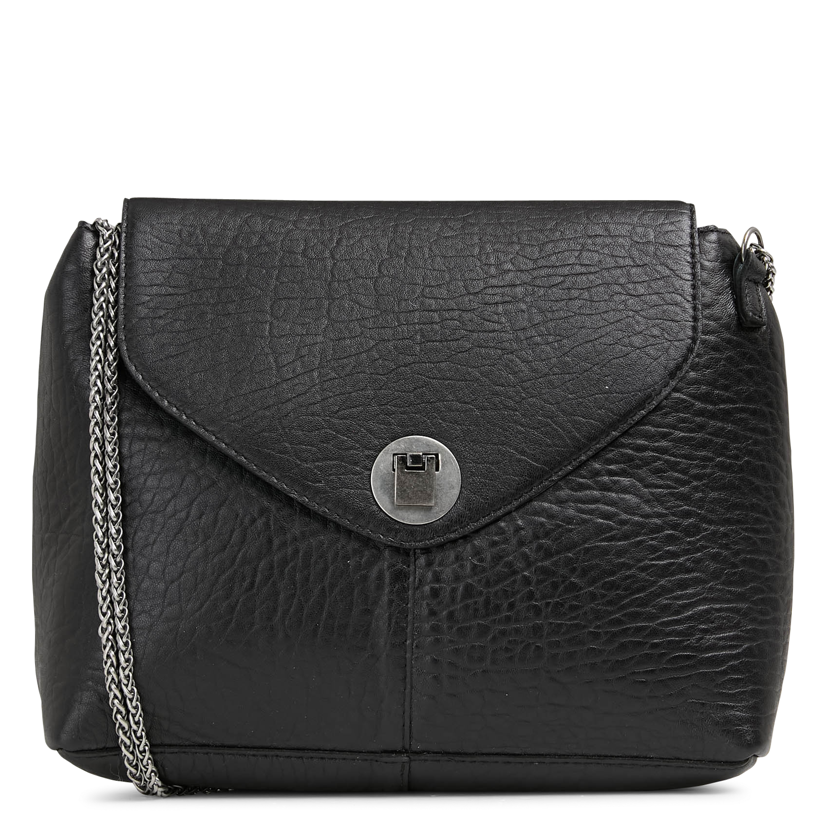 Leren schoudertas met klep PIECES Zwart