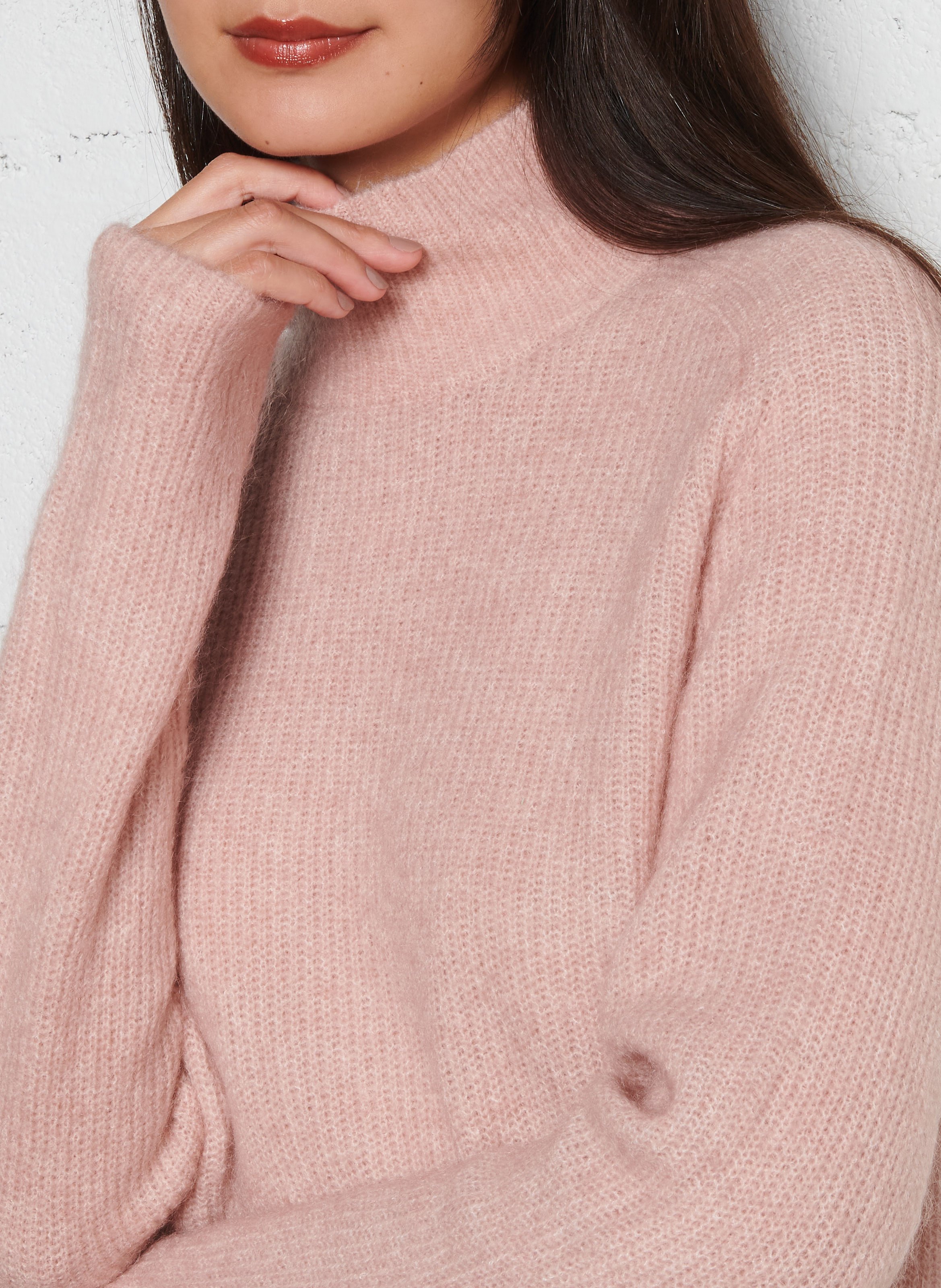 Pull col roulé uni en laine mélangée JC SOPHIE Rose