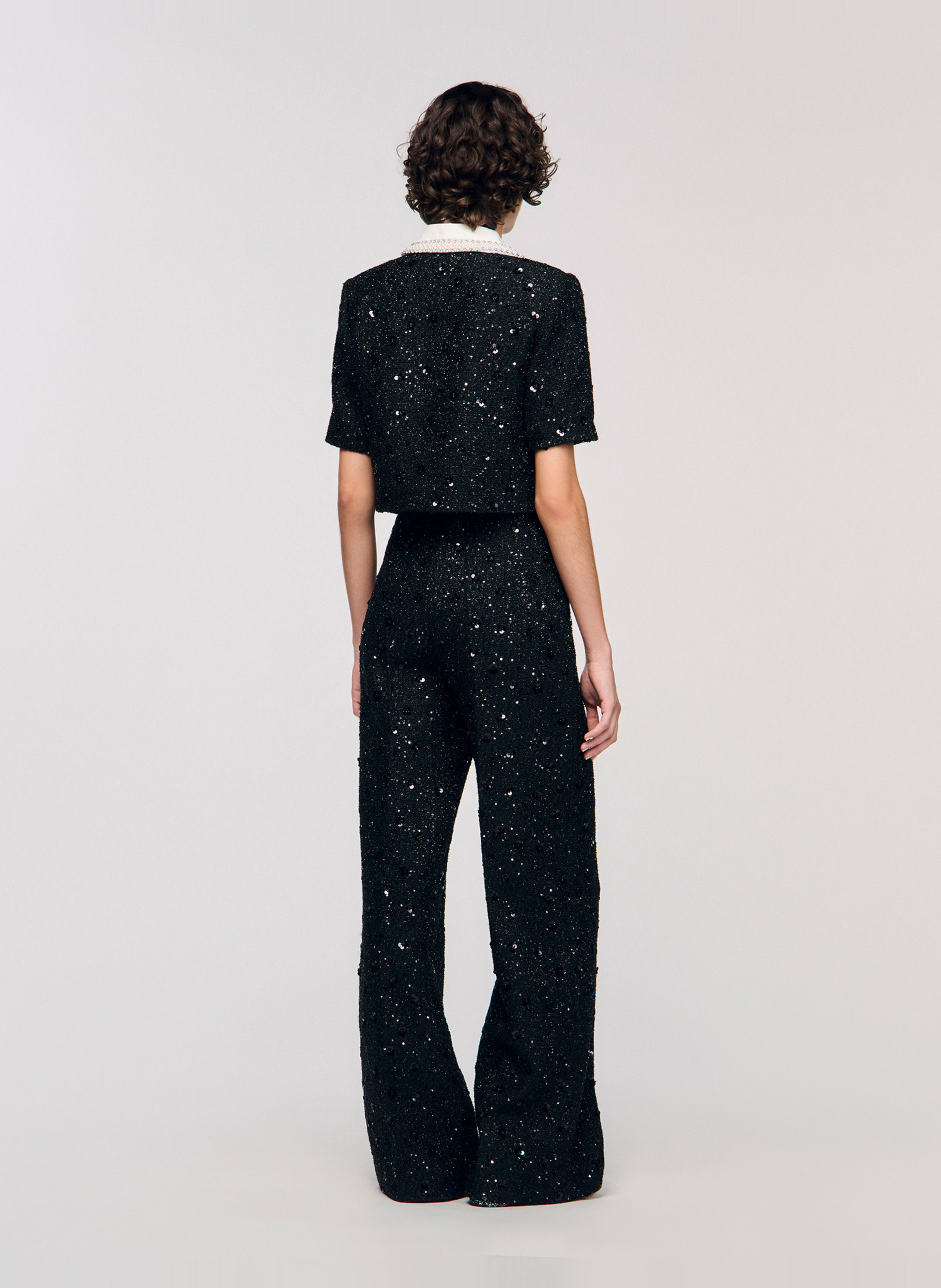 Veste courte en tweed sequins SANDRO Noir