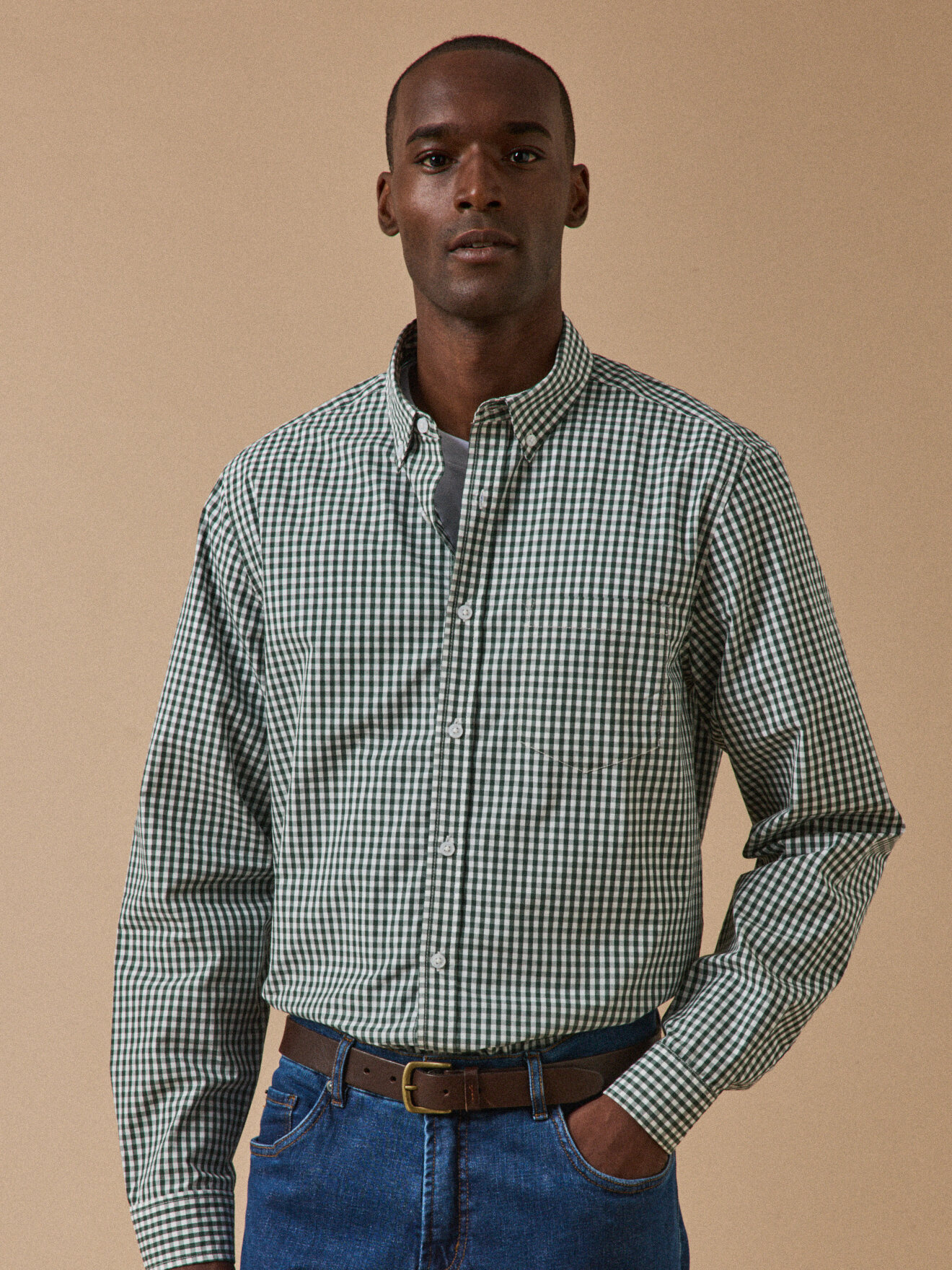 Contemporary cut gingham shirt  Vert foret