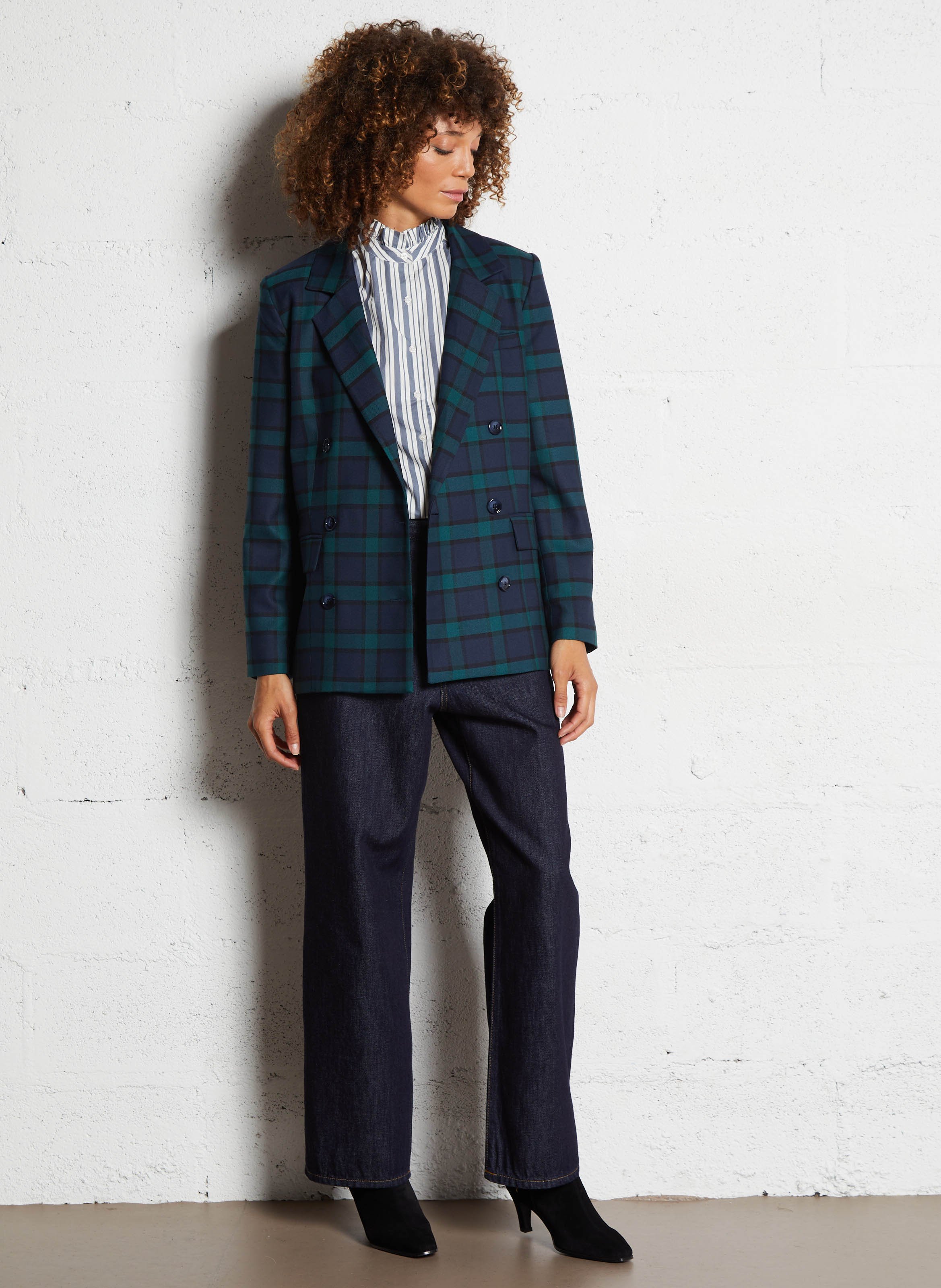 Straight checked blazer jacket PETITE MENDIGOTE Blue