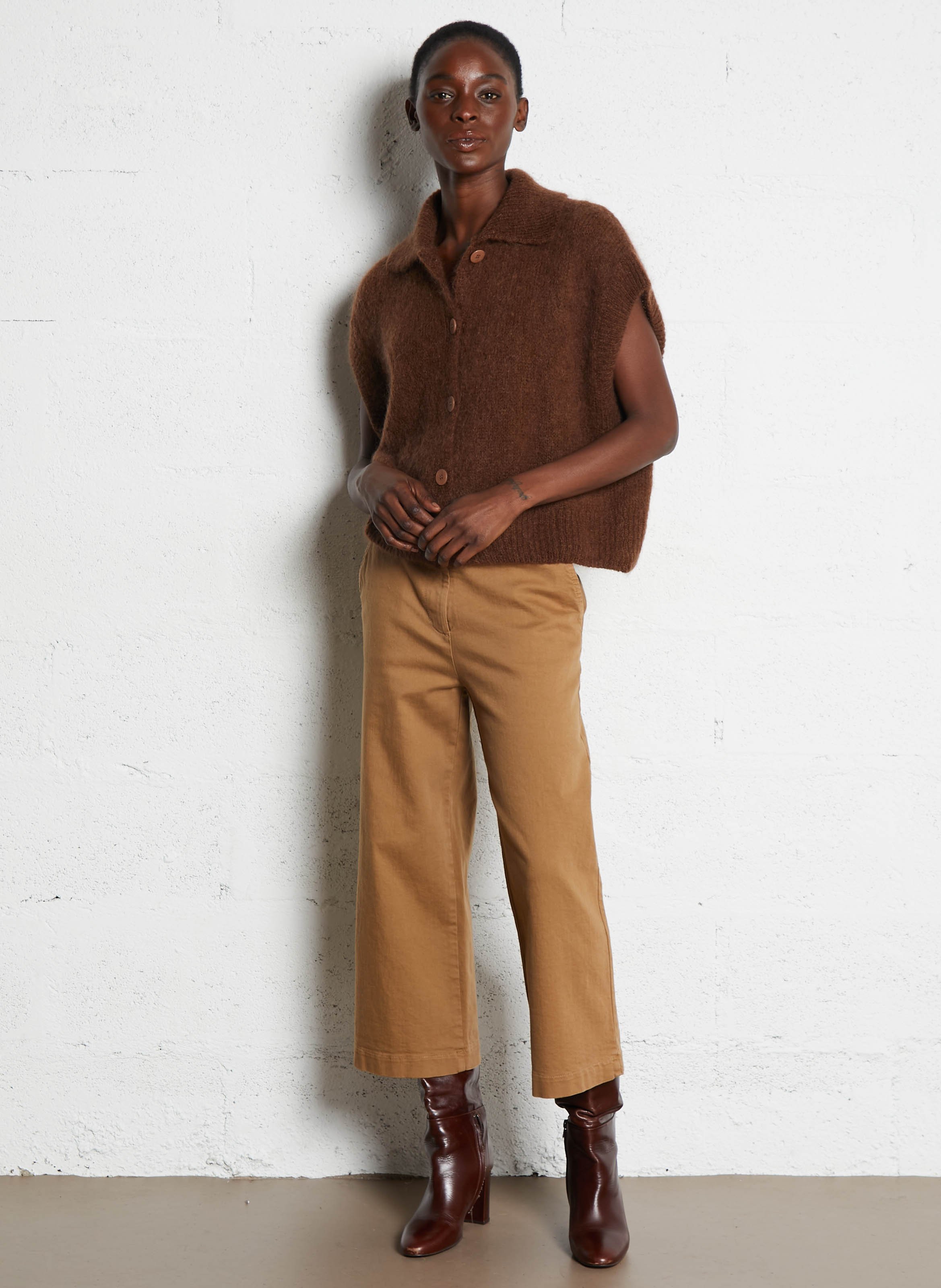 Jean cropped taille haute en coton mélangé PLEASE Beige