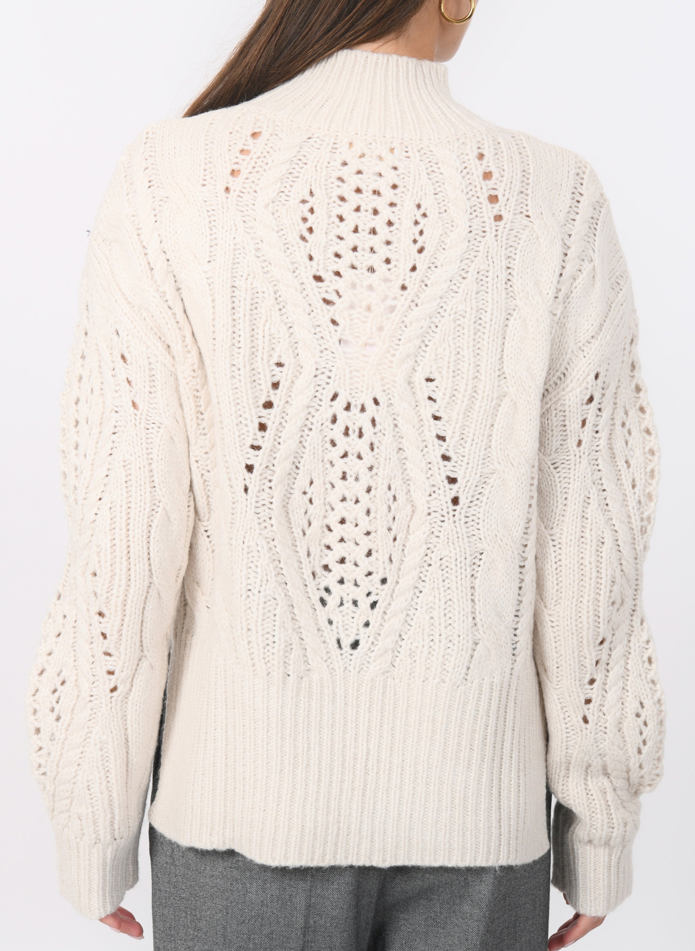 Oversize Strickpullover mit Stehkragen und Zopfmuster KOOKAI Weiss