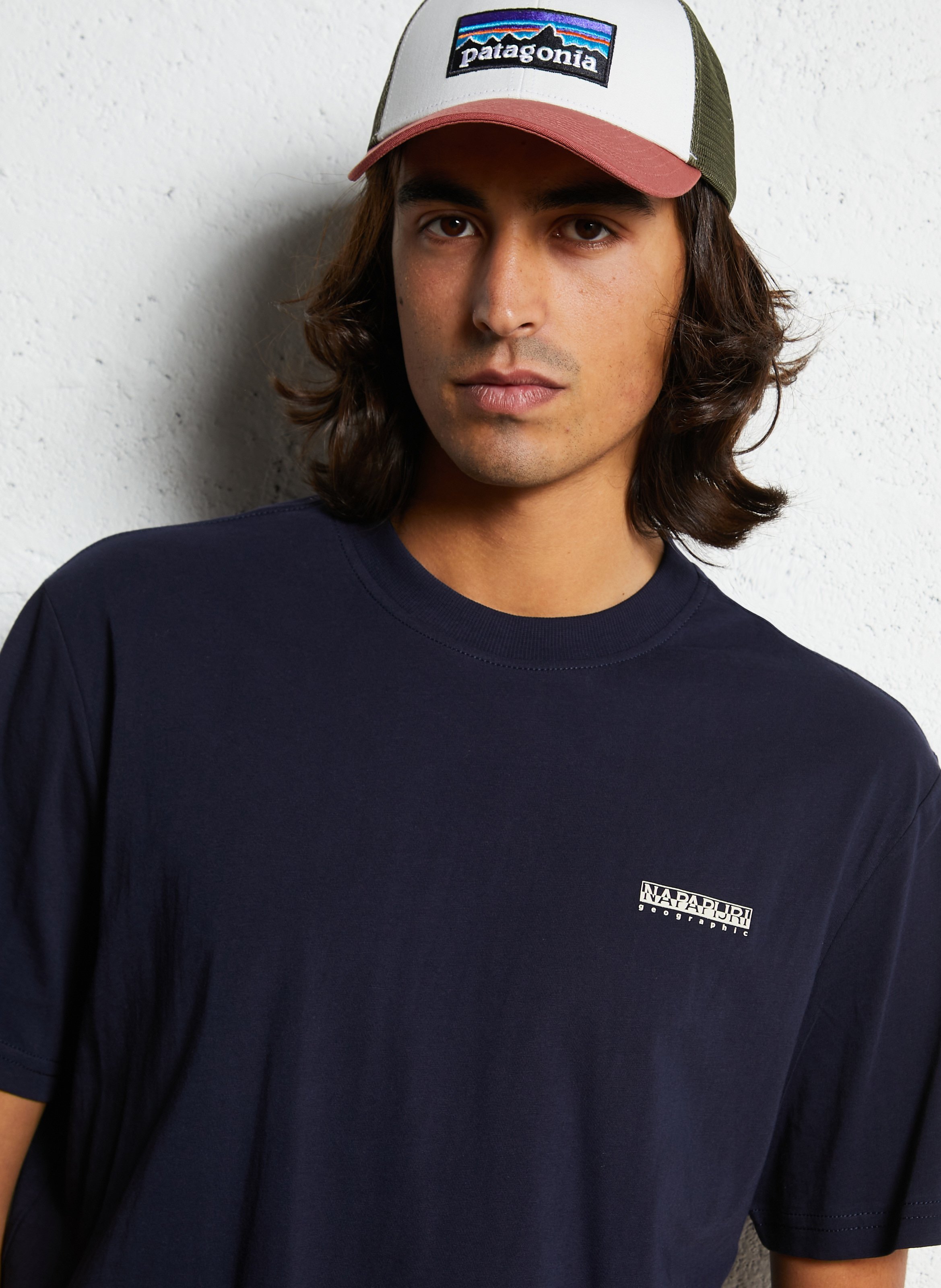 Gerade geschnittenes Rundhals-T-Shirt aus Baumwolle mit Siebdruck NAPAPIJRI Blau