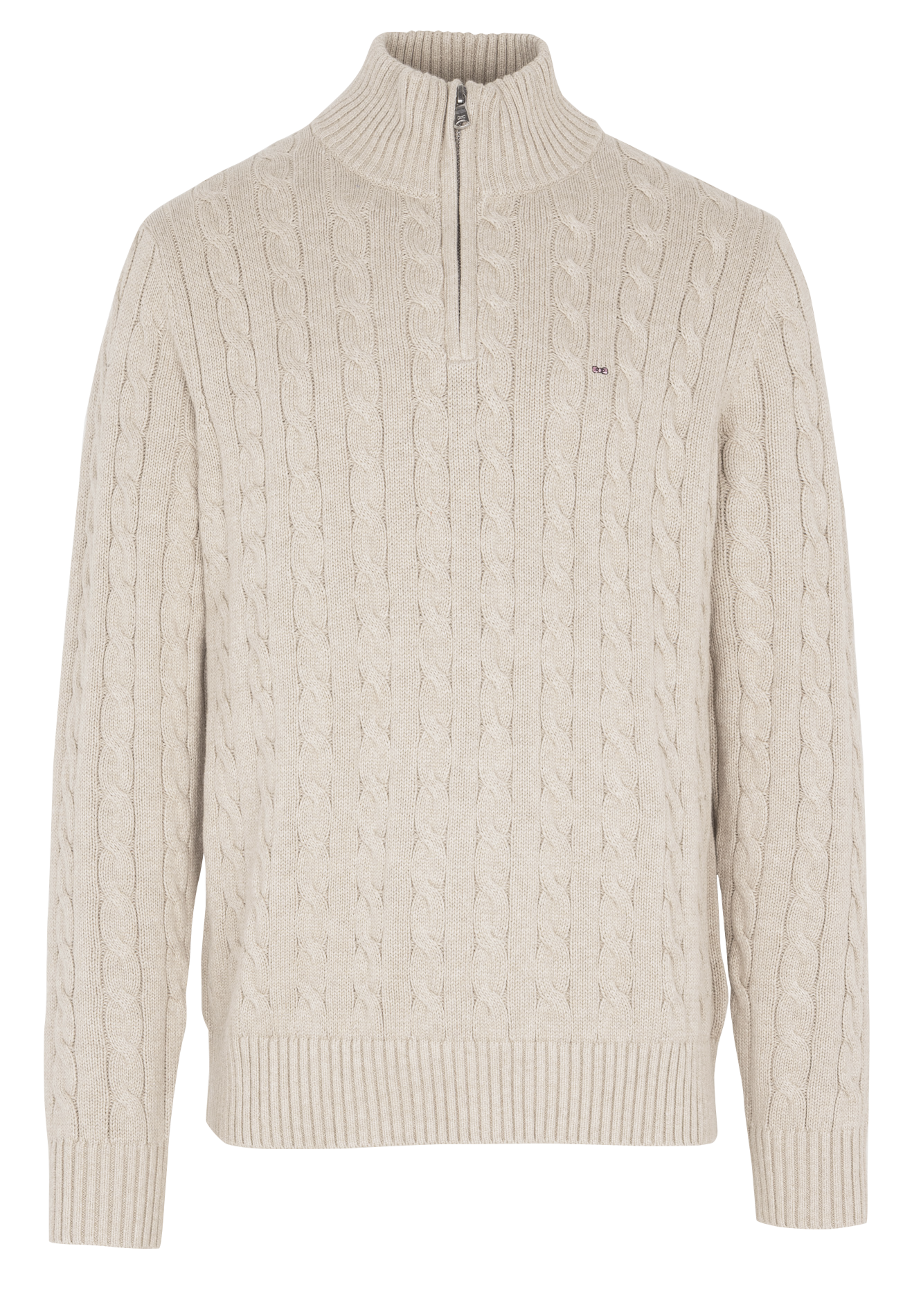 Pull droit col montant brodé en coton torsadé EDEN PARK Beige