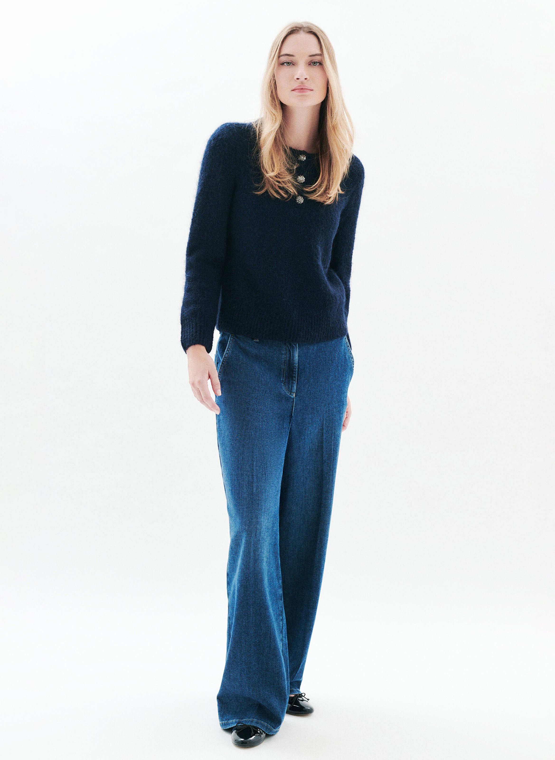 Round-neck straight sweater CAROLL Blue
