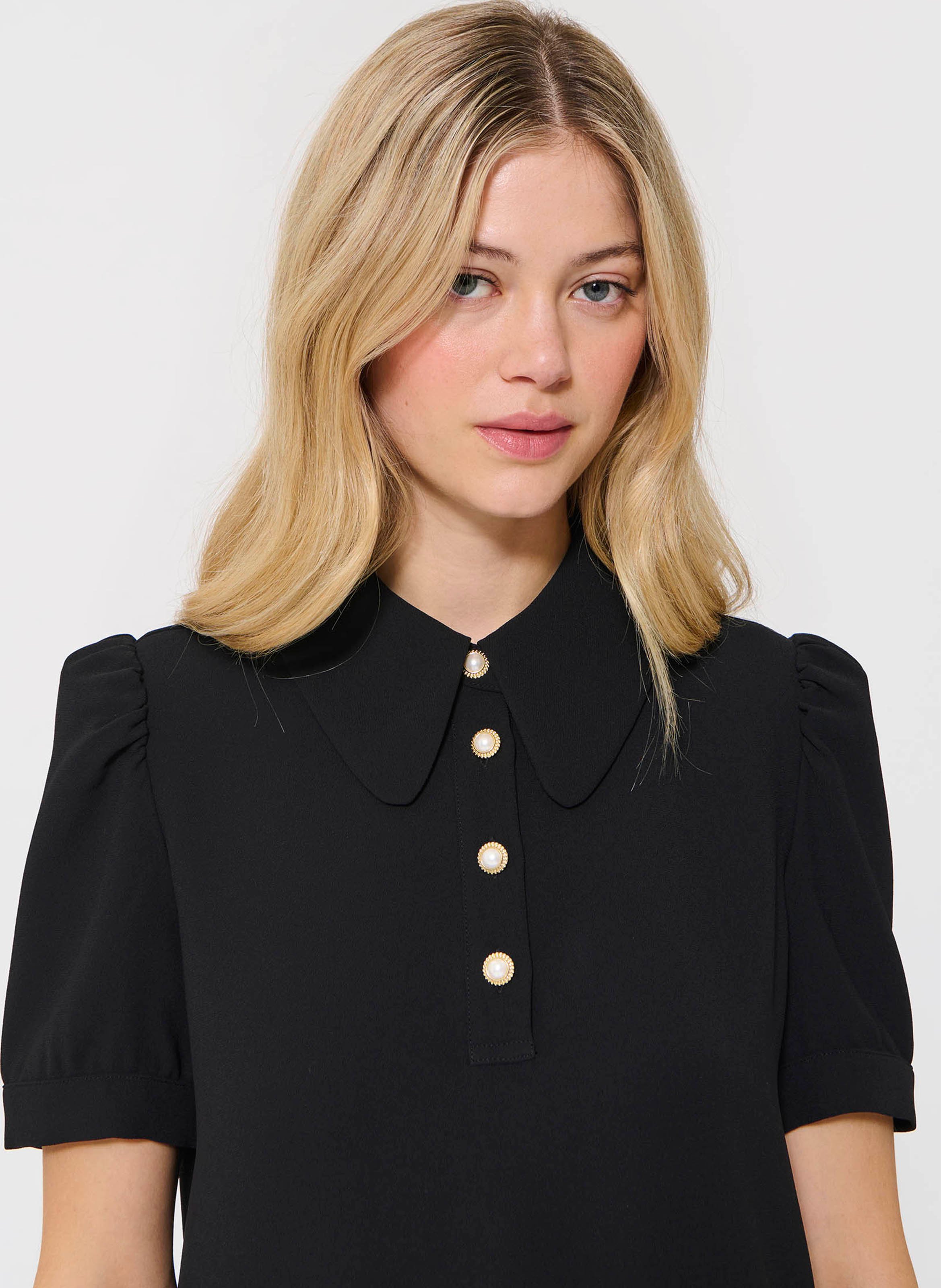 Short-sleeved polo with jewel buttons TARA JARMON Black