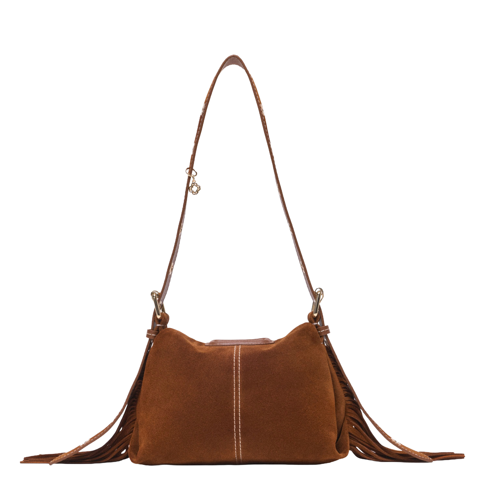 Schoudertas met franjes van suède leer MAJE Bruin