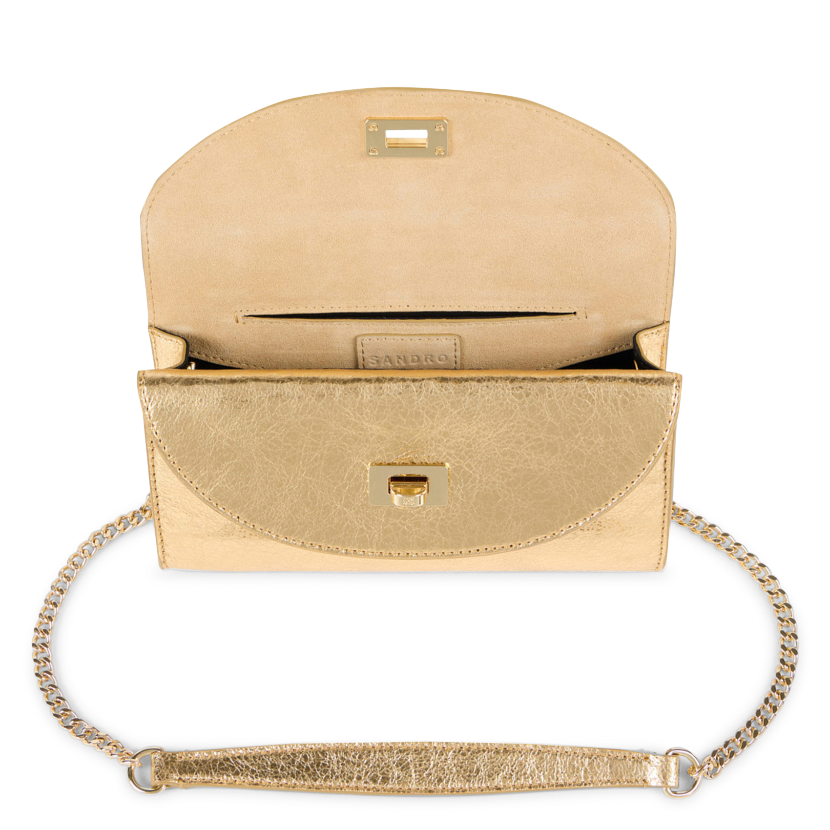 Sac bandoulière en cuir brillant SANDRO Doré