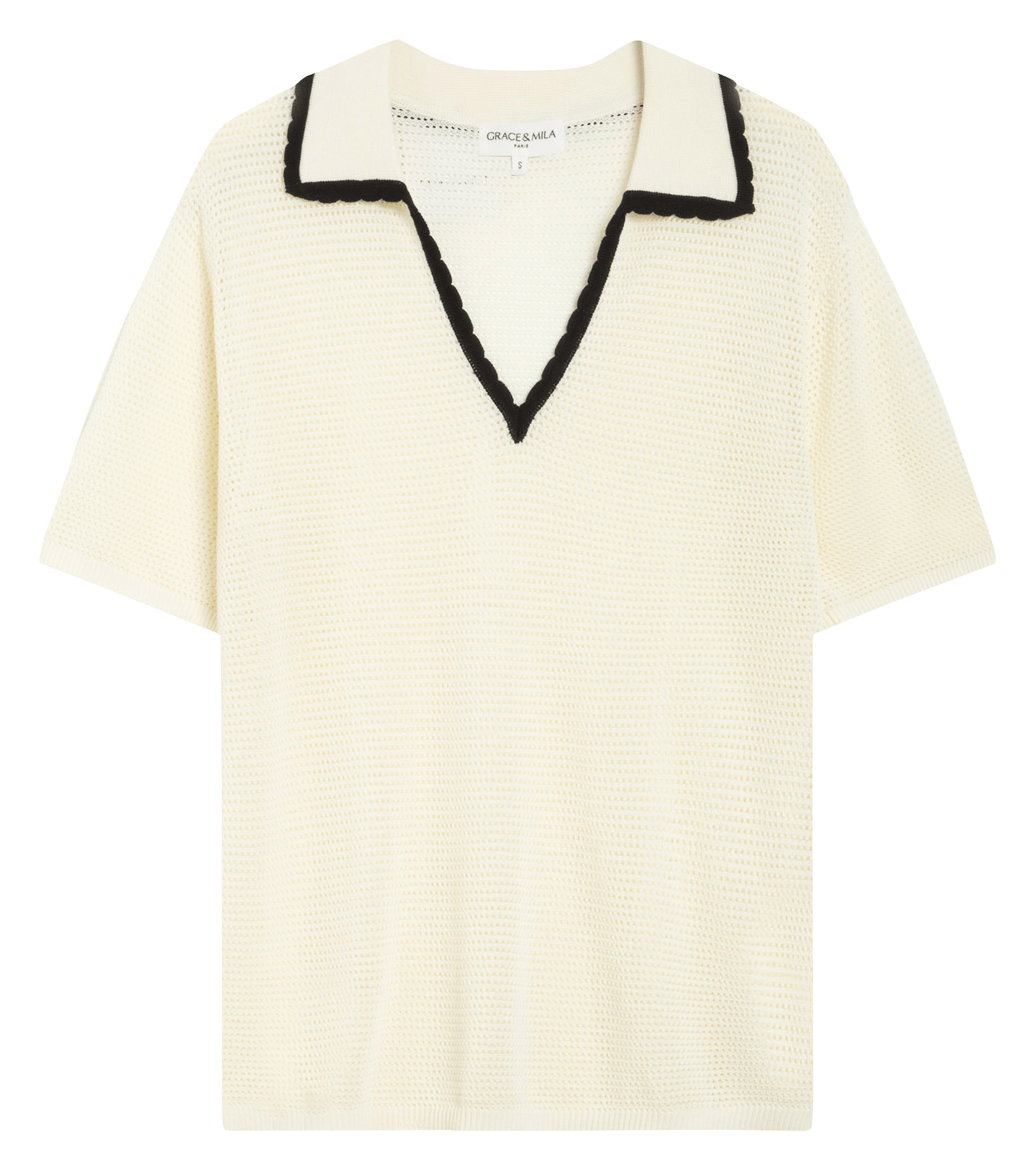 Top col polo en maille GRACE ET MILA Beige