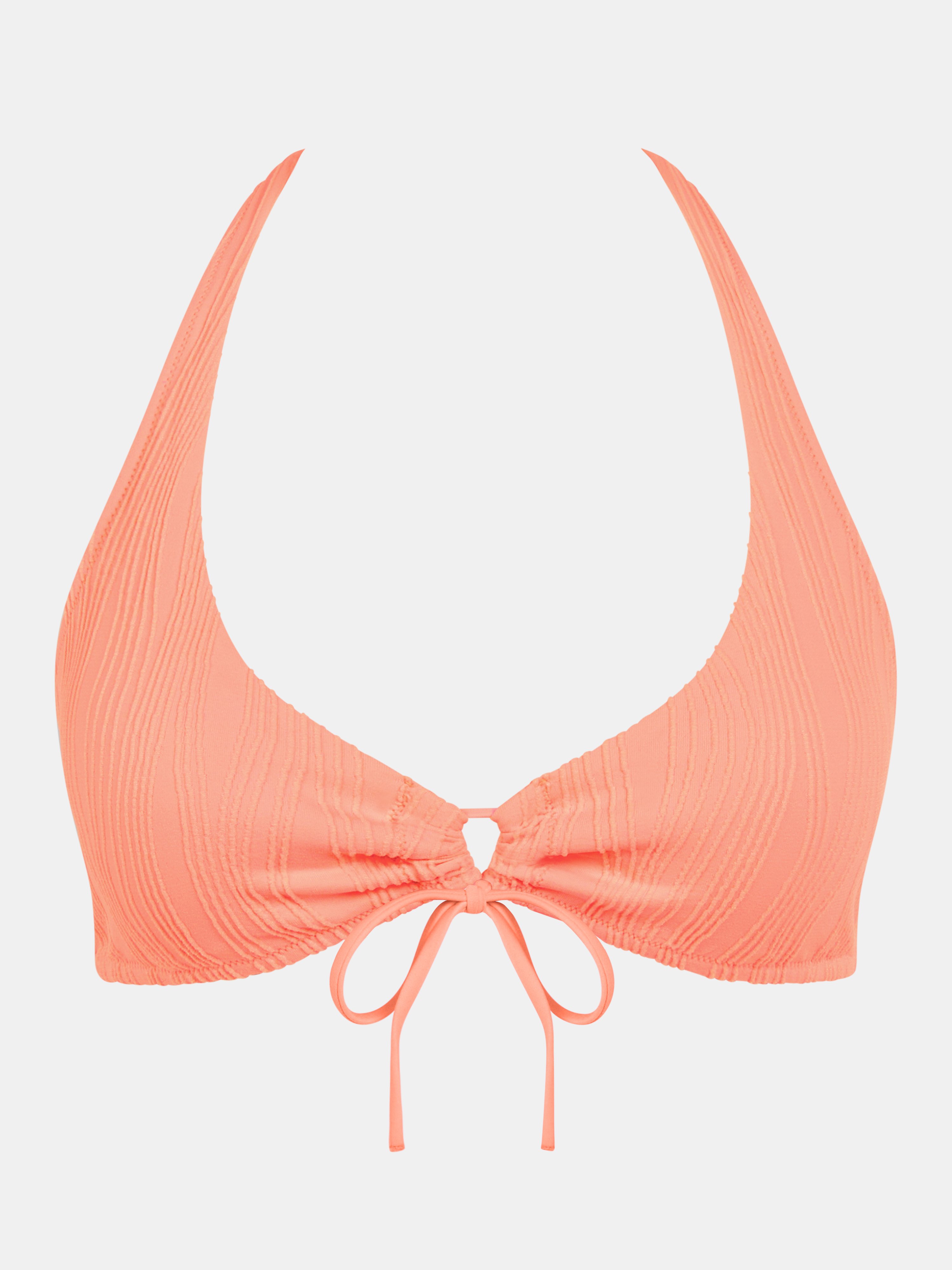 Non-wired plunging bikini top with removable cups Orange