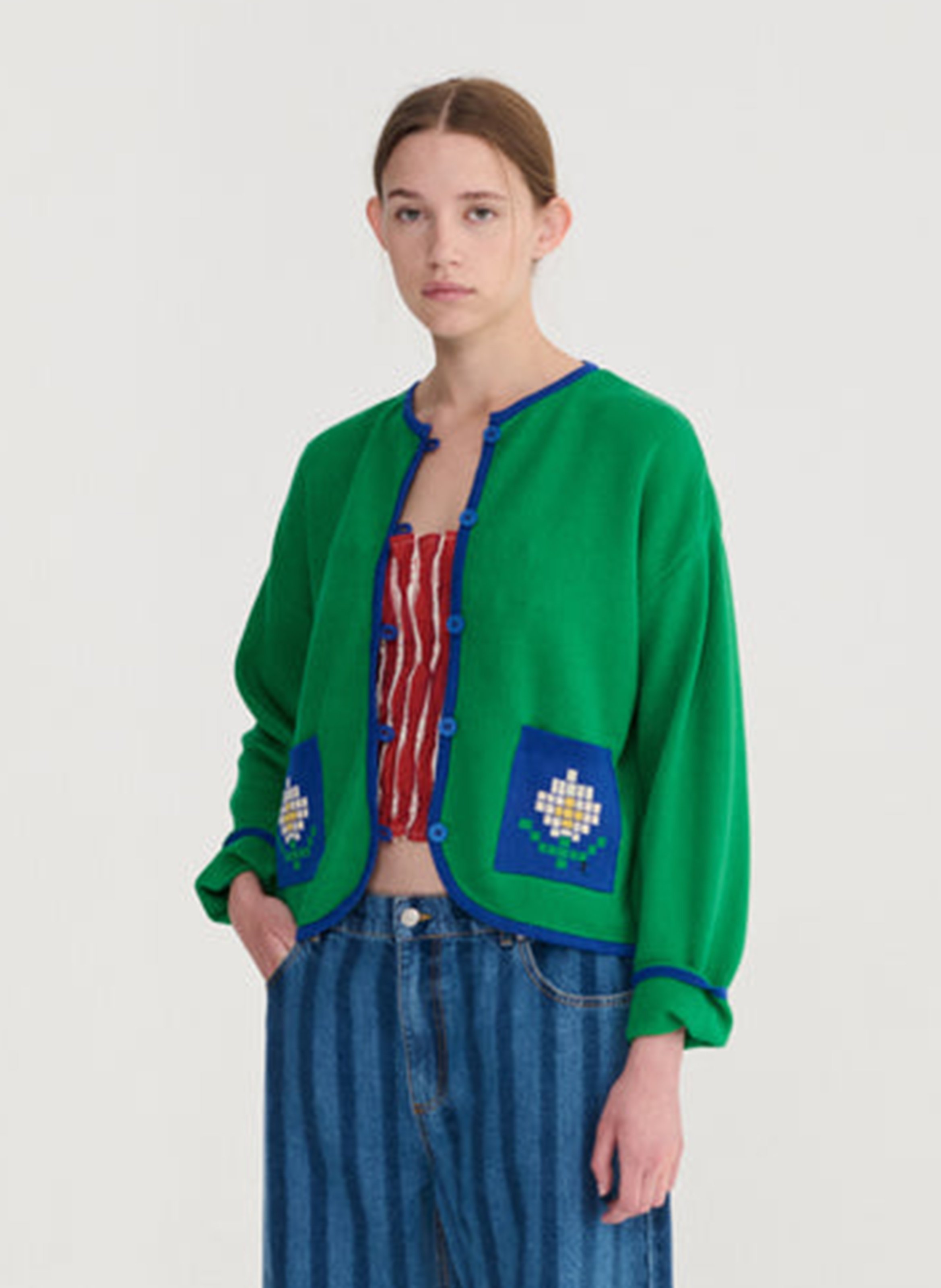 Rechte vest met ronde hals van biologisch katoen BOBO CHOSES Groen