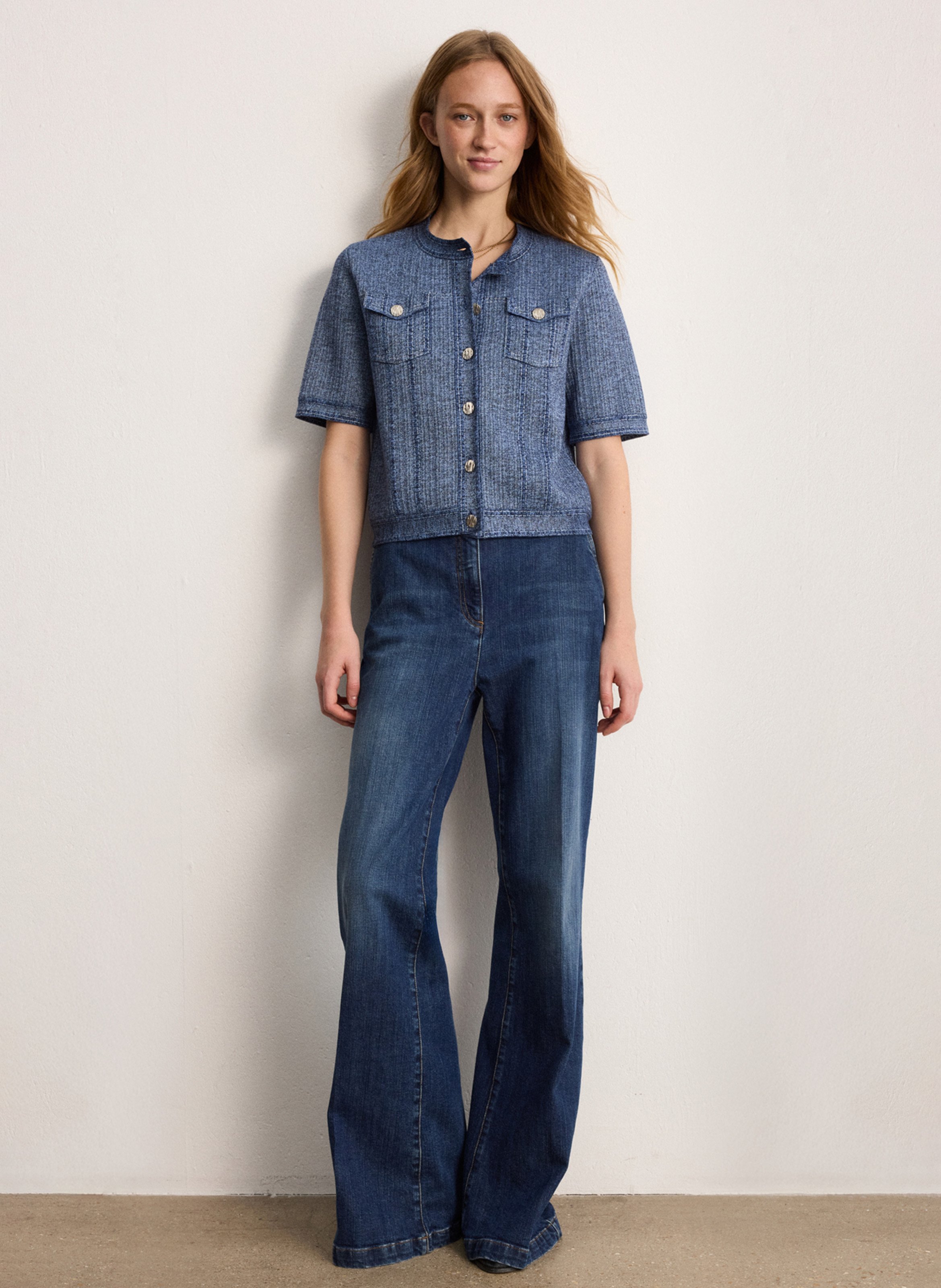 Gilet droit col mao en coton mélangé PABLO Bleu