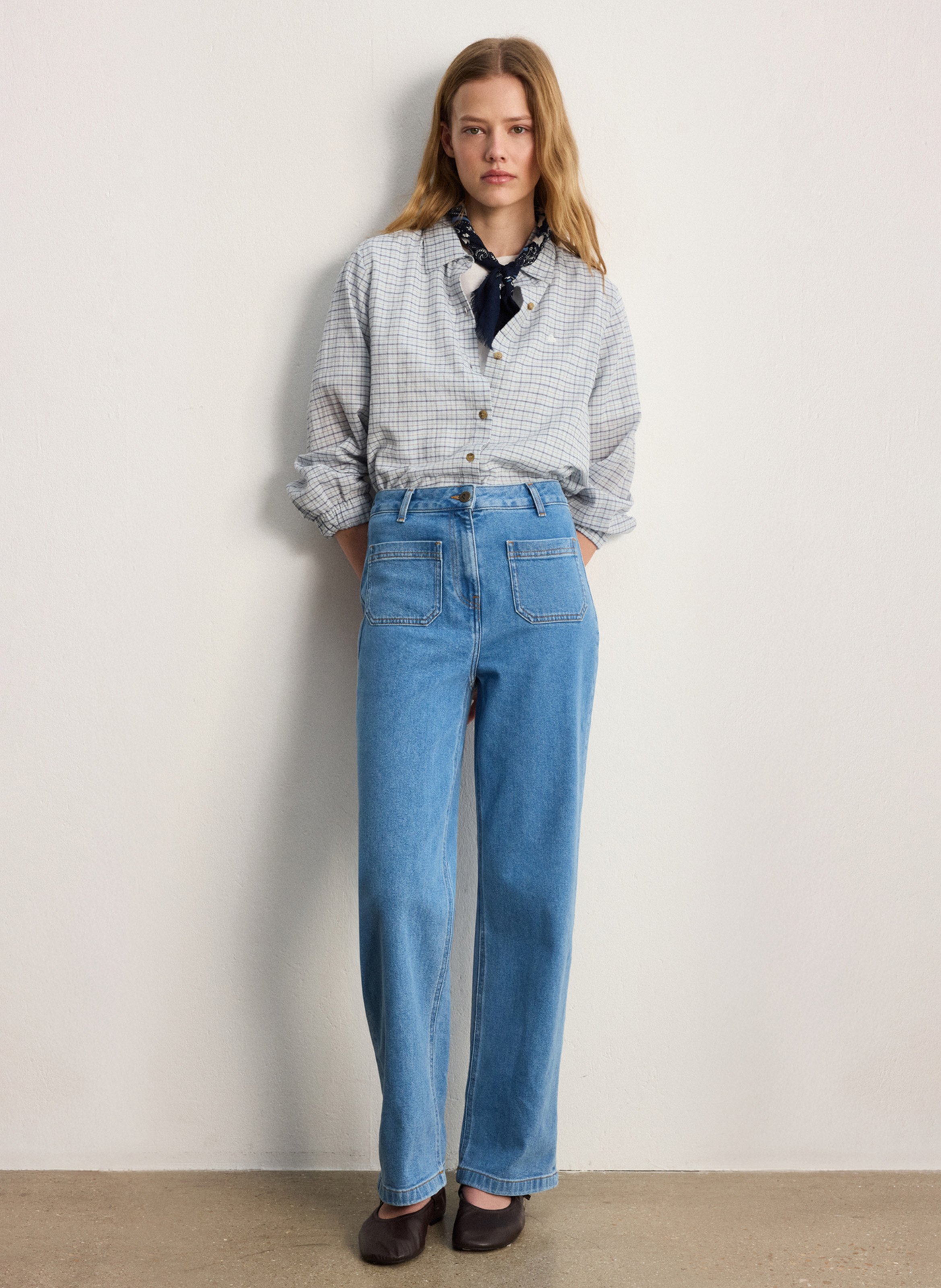 Weite High Waist Jeans aus Baumwoll-Mix PABLO Blau