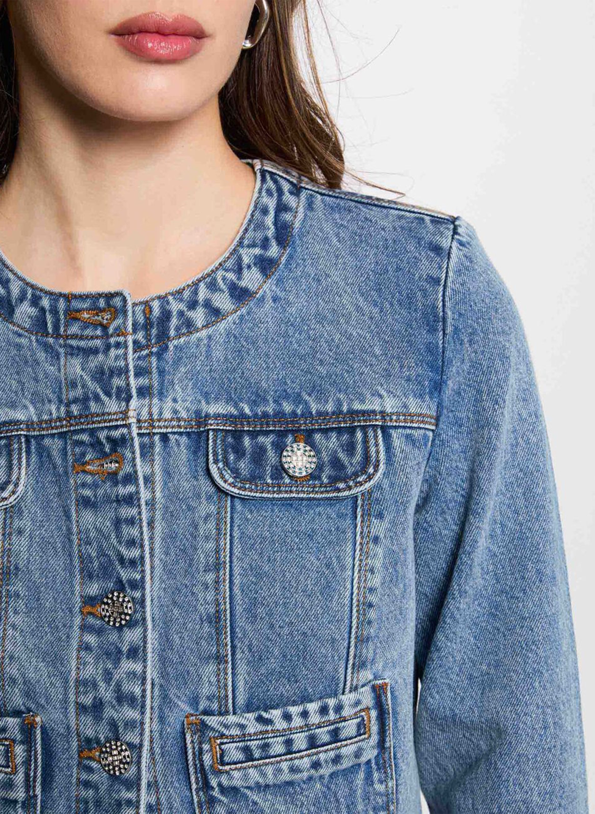 Fitted round neck cotton jacket MORGAN Blue