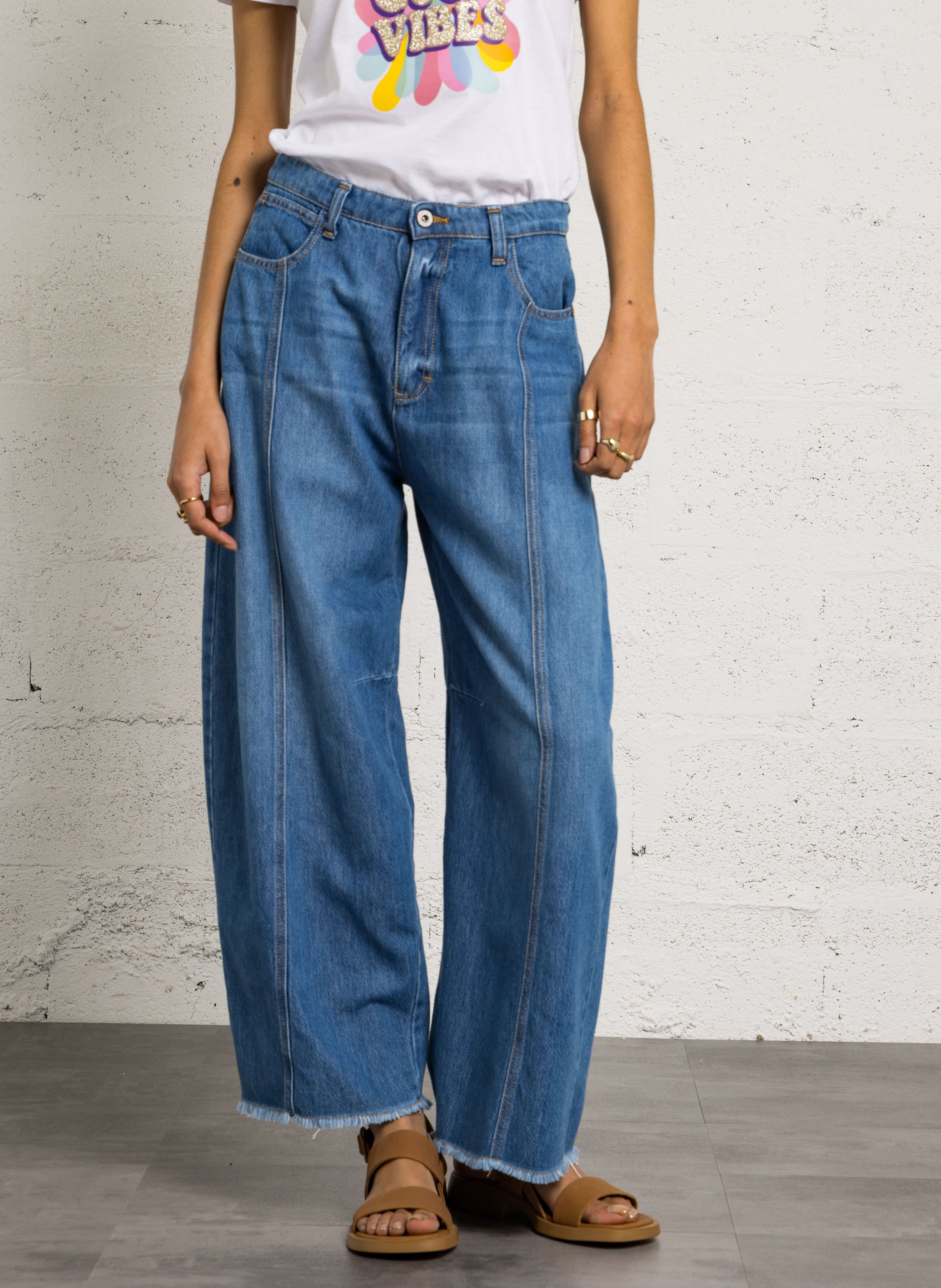 Straight cotton-blend pants PLEASE Blue