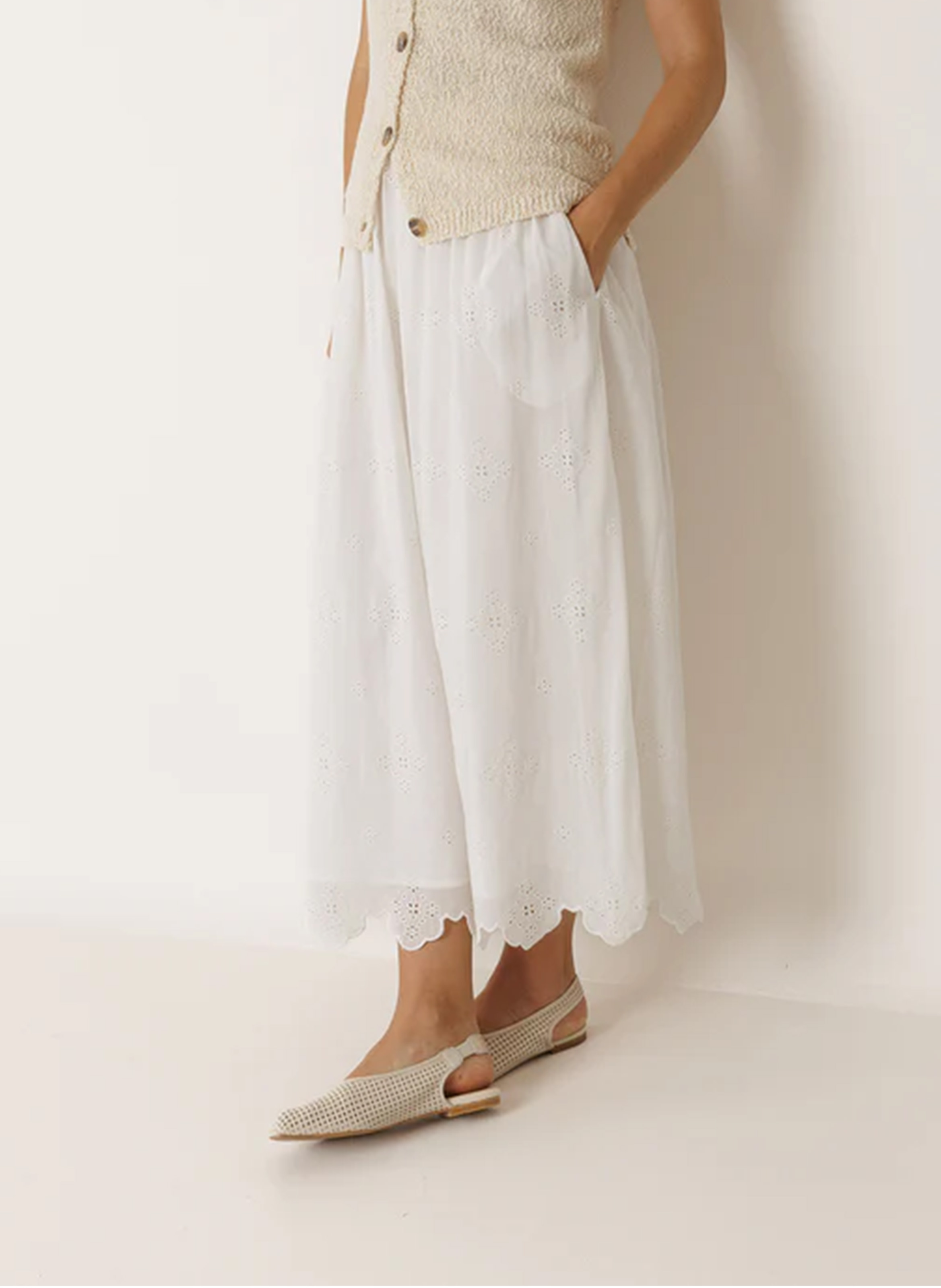 Jupe évasée élastique à broderies INDI & COLD Blanc