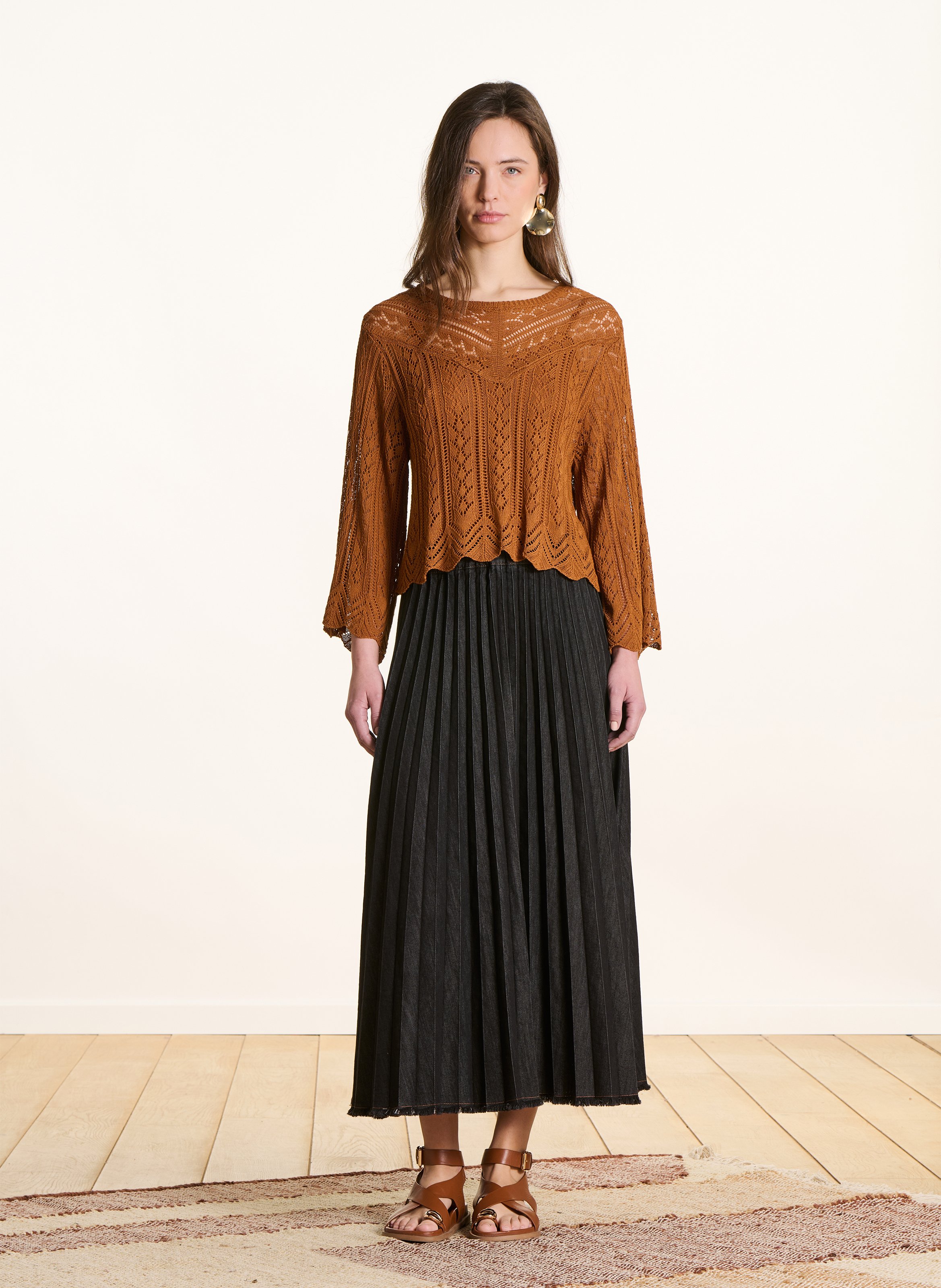 Jupe midi évasée en coton mélangé LA FEE MARABOUTEE Noir