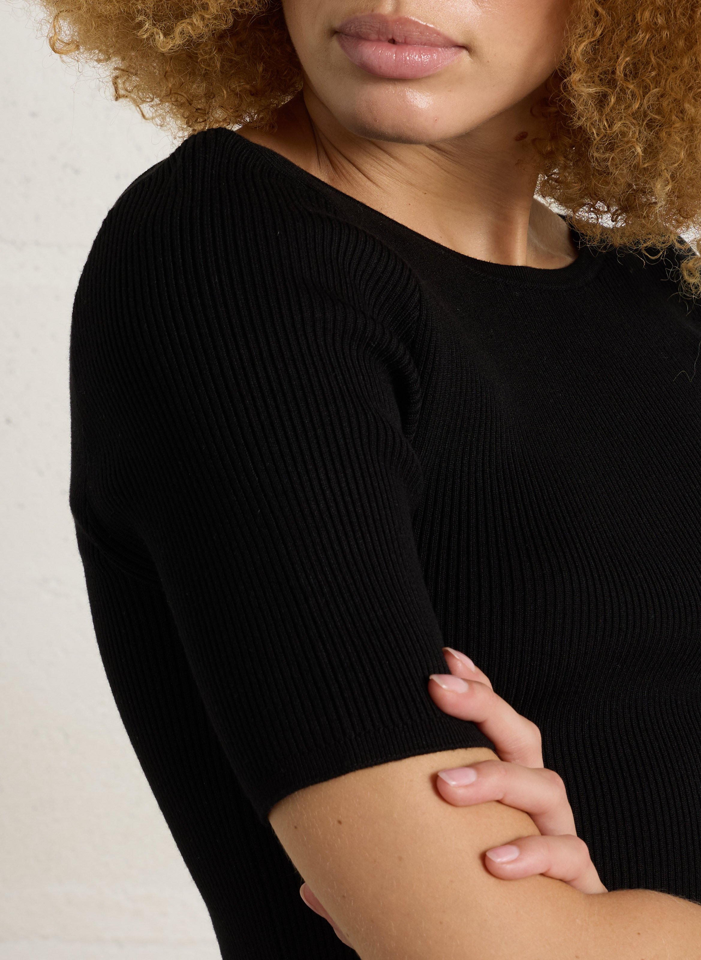 Fitted boat neck knit top MAISON 123 Black