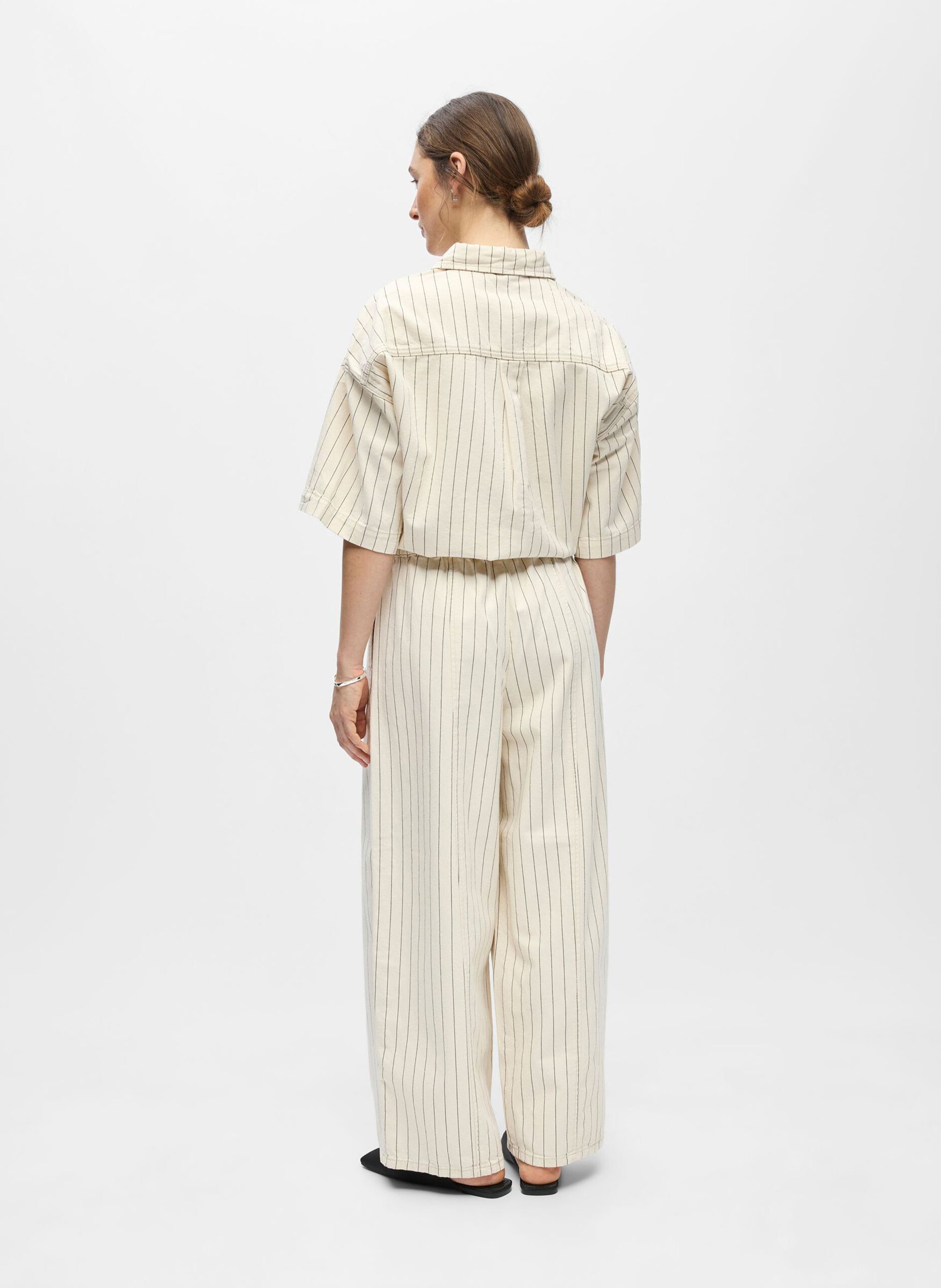 High-waisted wide-leg striped pants OBJECT Beige