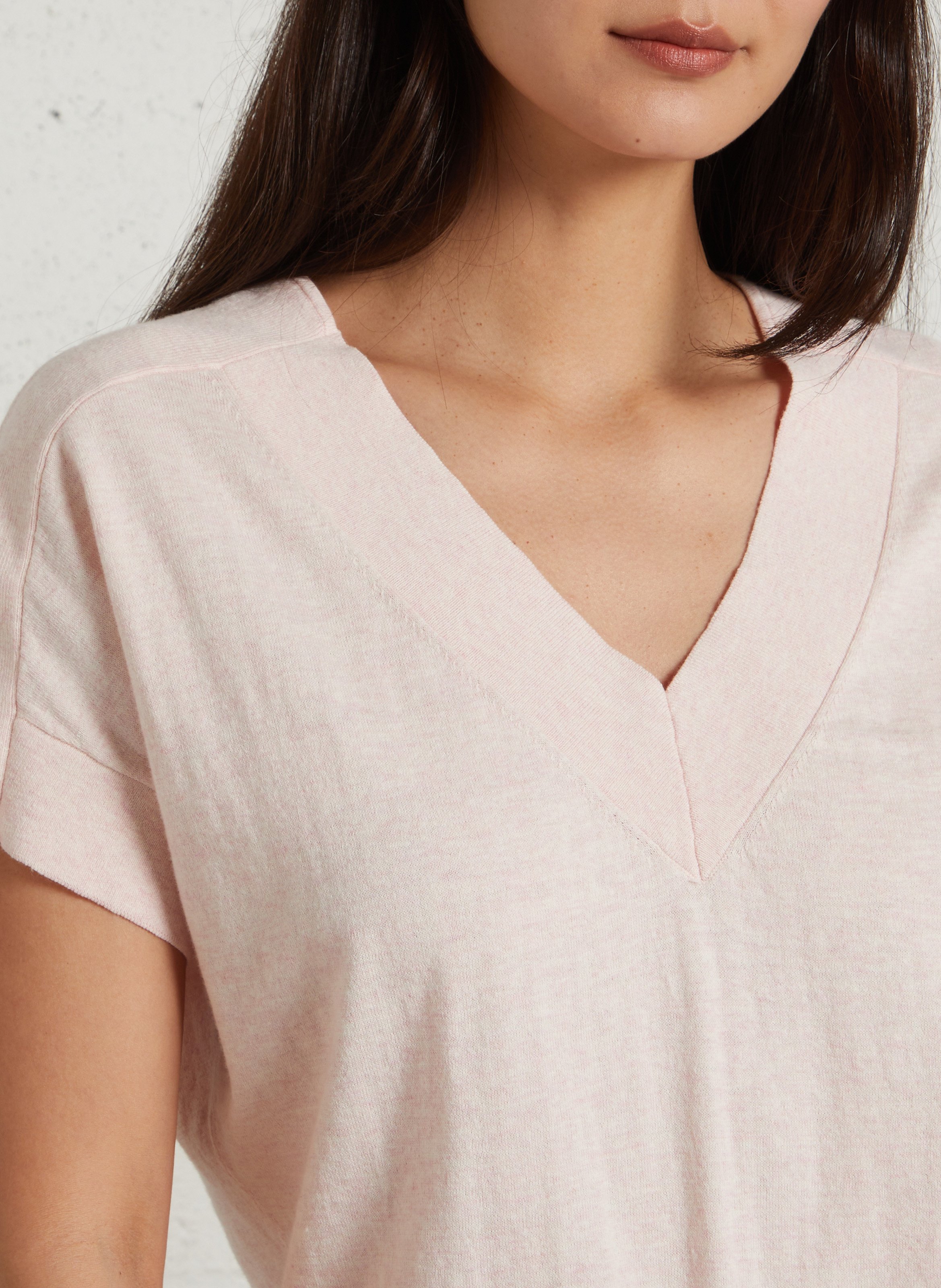 Top oversize col V en coton MAISON 123 Rose