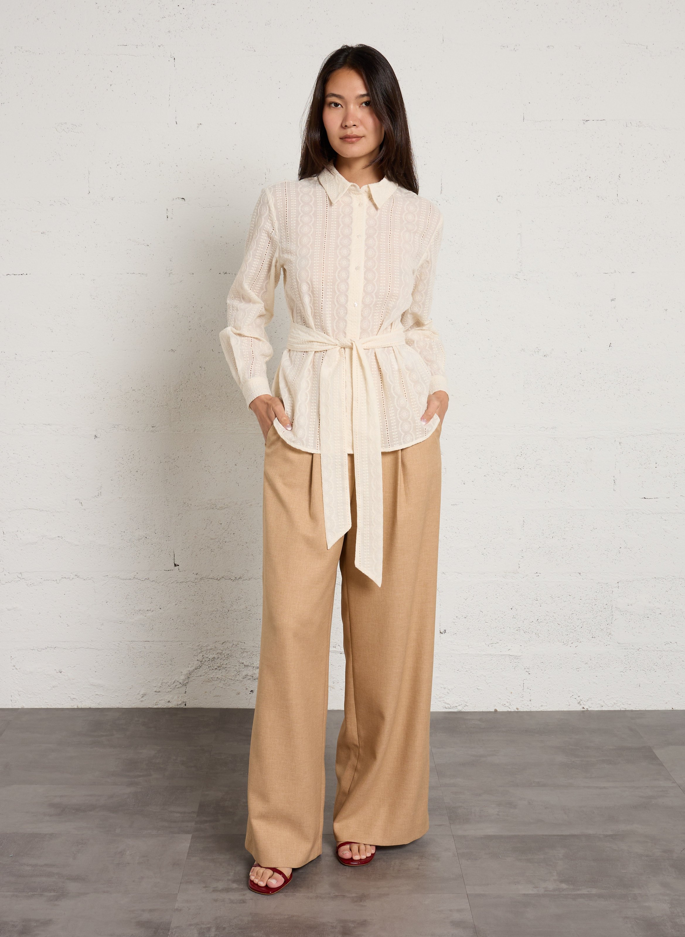 Chemise oversize brodée MAISON 123 Beige