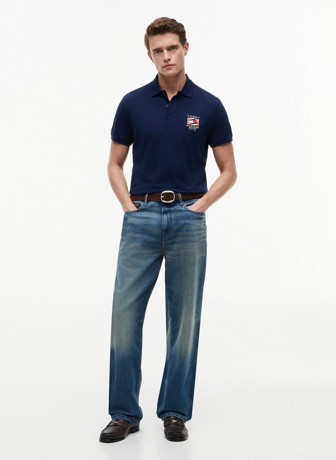 Polo droit en coton TOMMY HILFIGER Bleu