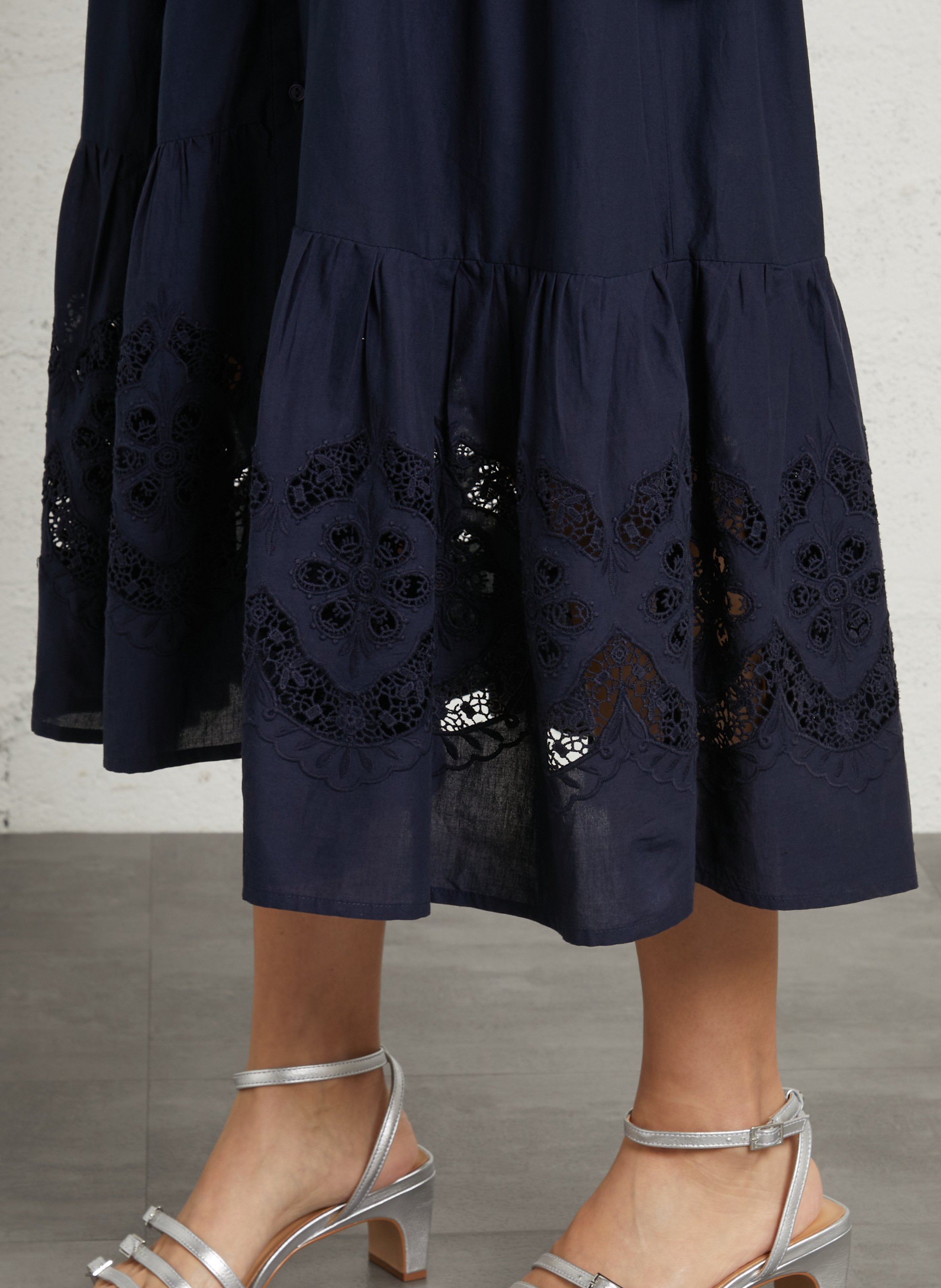 Lange, katoenen jurk met tuniekhals SUD EXPRESS Blauw