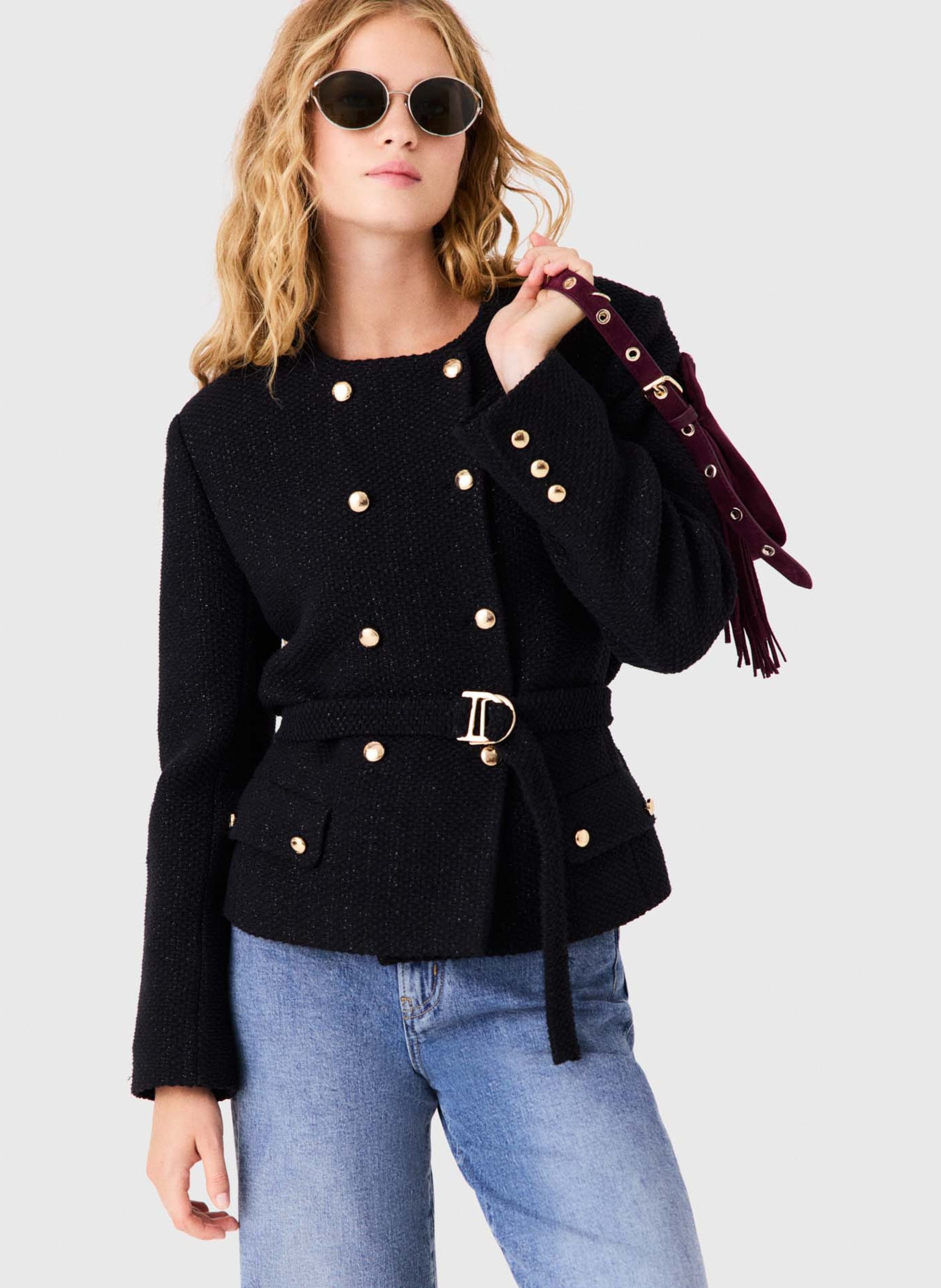 Veste droite col rond MAJE Noir