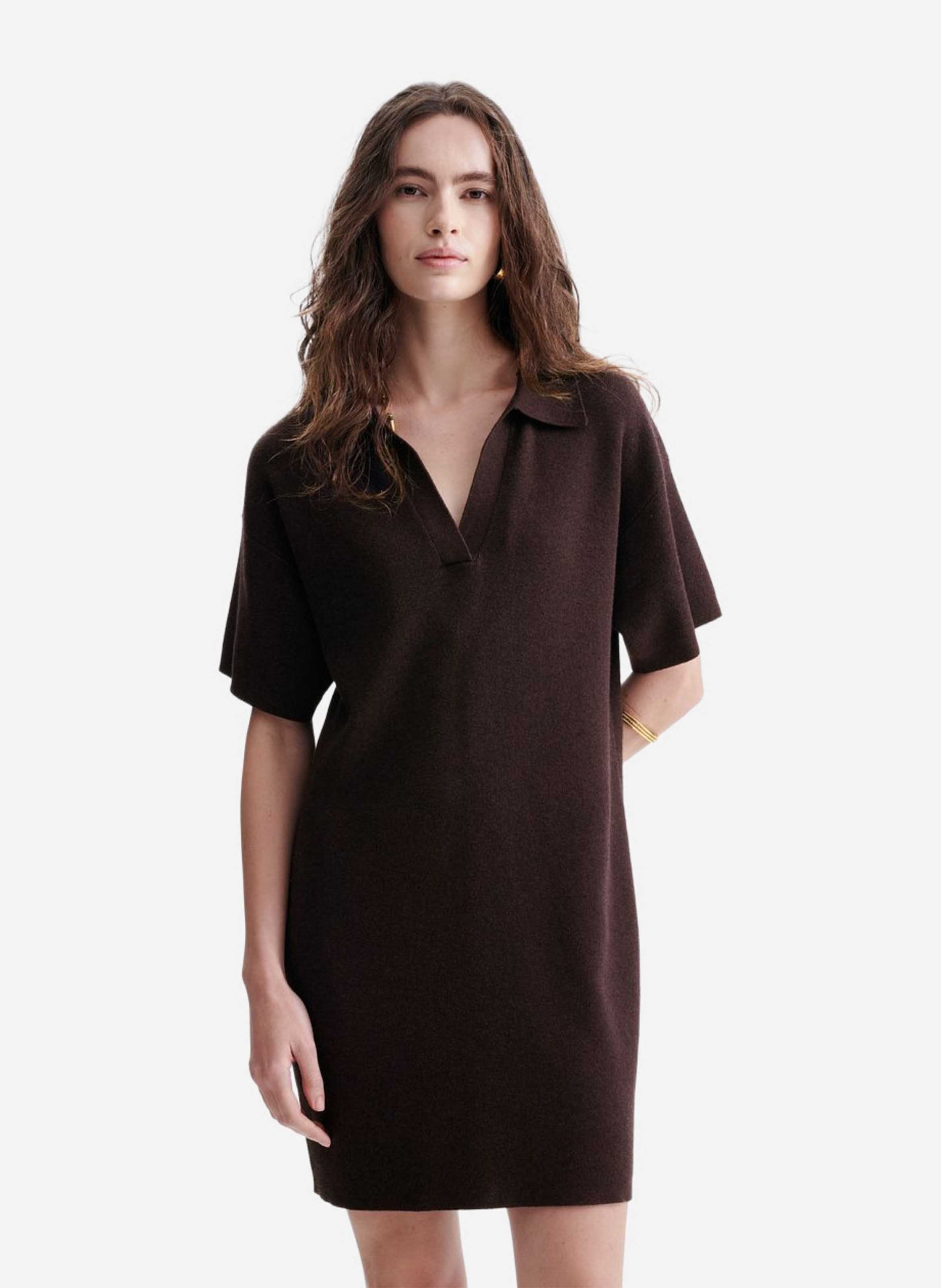 Robe courte col polo en laine mélangée VANESSA BRUNO Marron