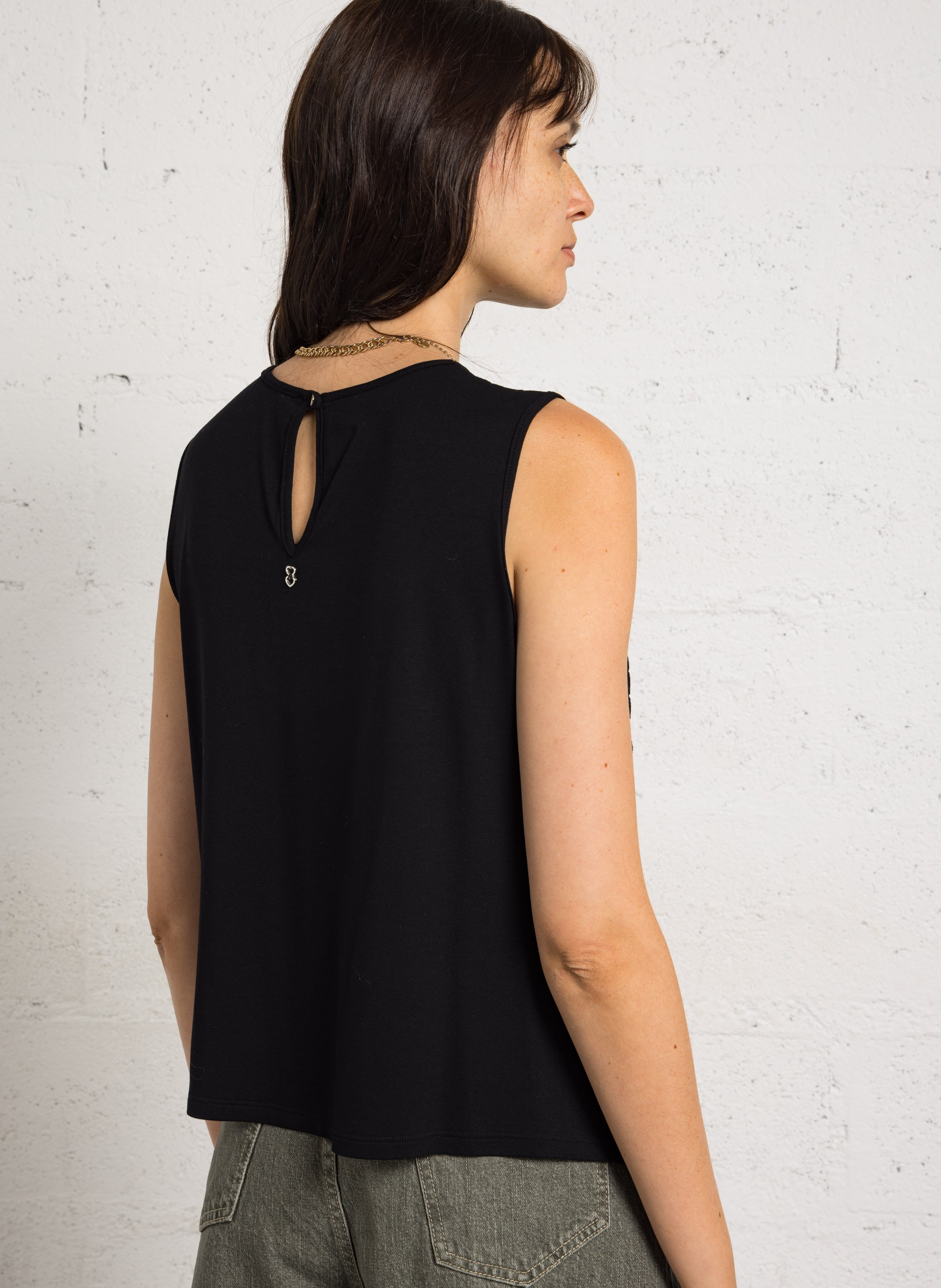 Gerade geschnittene, ärmellose Bluse aus Viskose-Mix PLEASE Schwarz