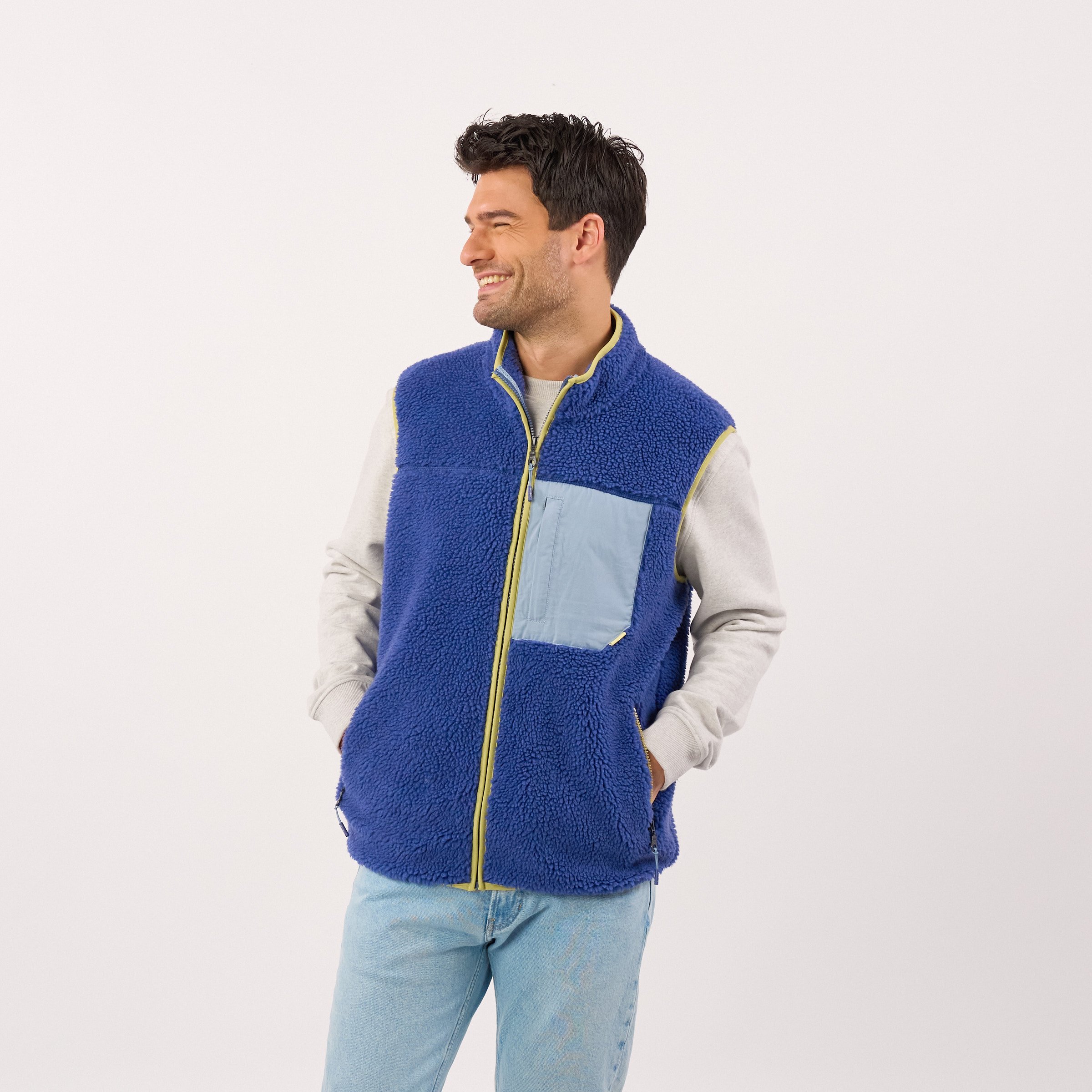 Sleeveless Sherpa Zip-Up Vest | Blue BILLYBELT Men