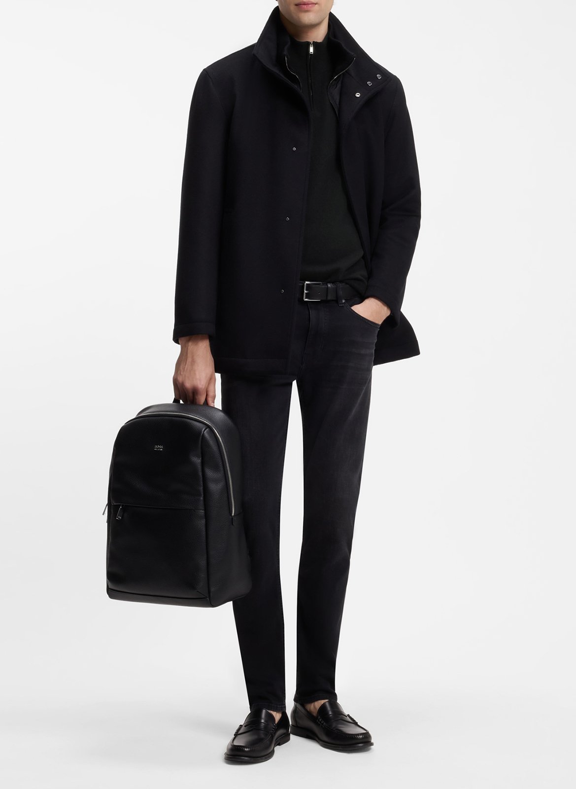 Pull col montant en laine mélangée BOSS Noir