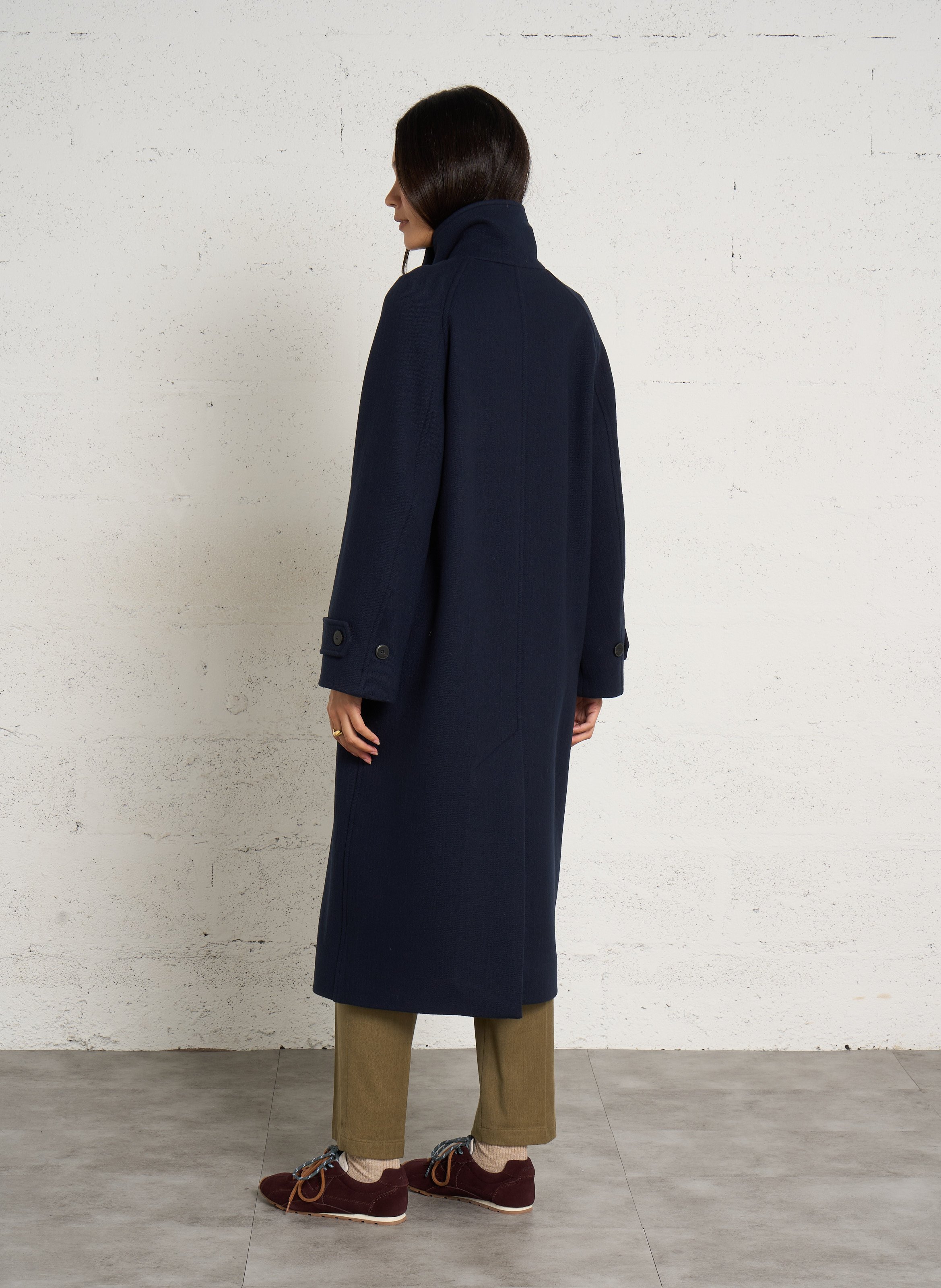 Manteau long oversize en laine mélangée POMANDERE Bleu