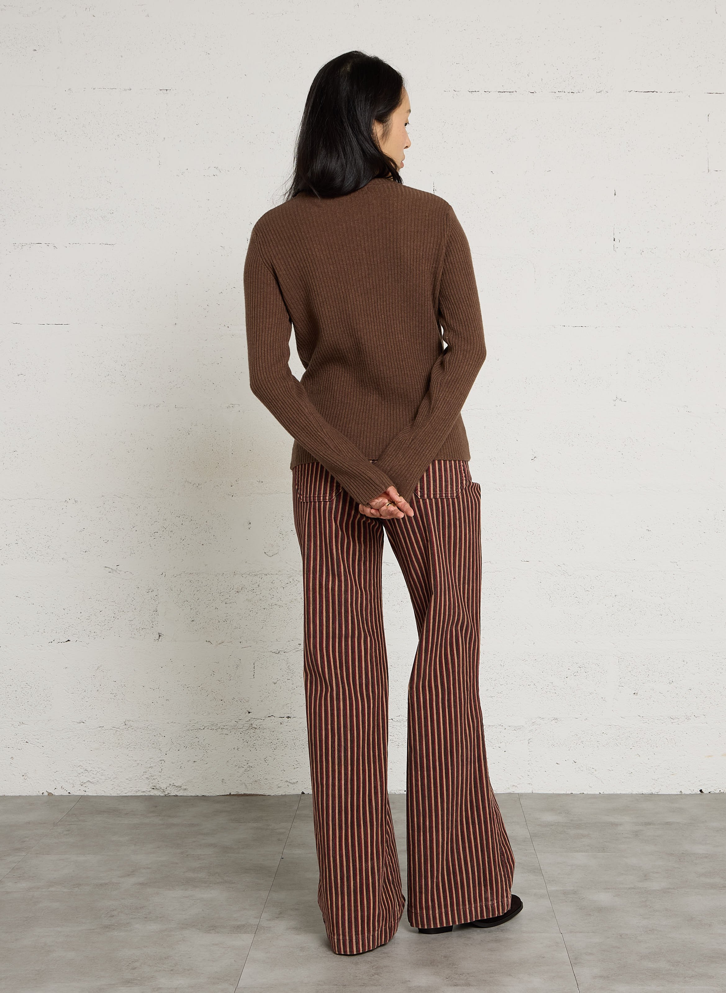Wijde, gestreepte broek | katoenblend MAISON HOTEL Bruin