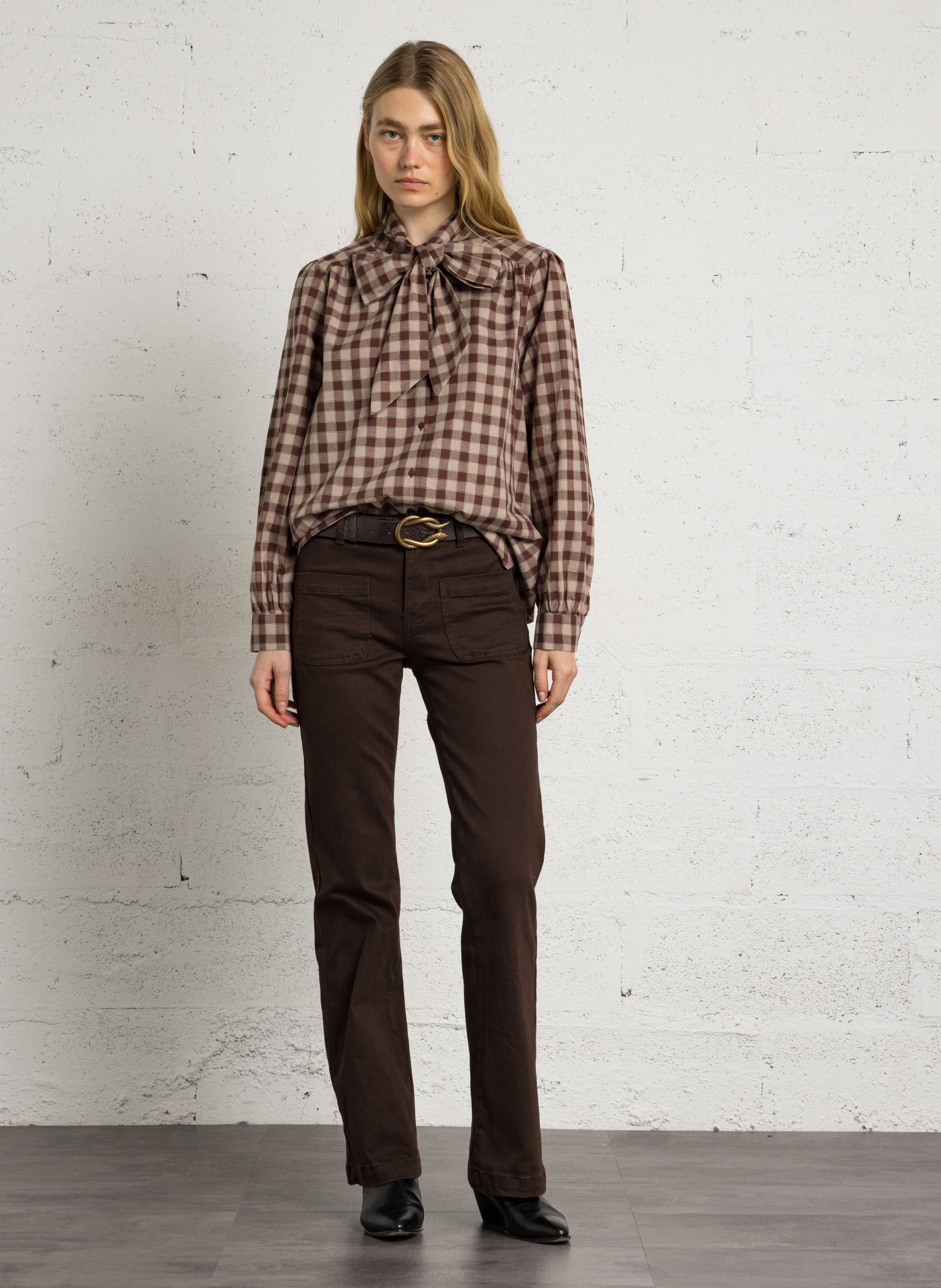 Chemise col à nouer en coton SUD EXPRESS Marron