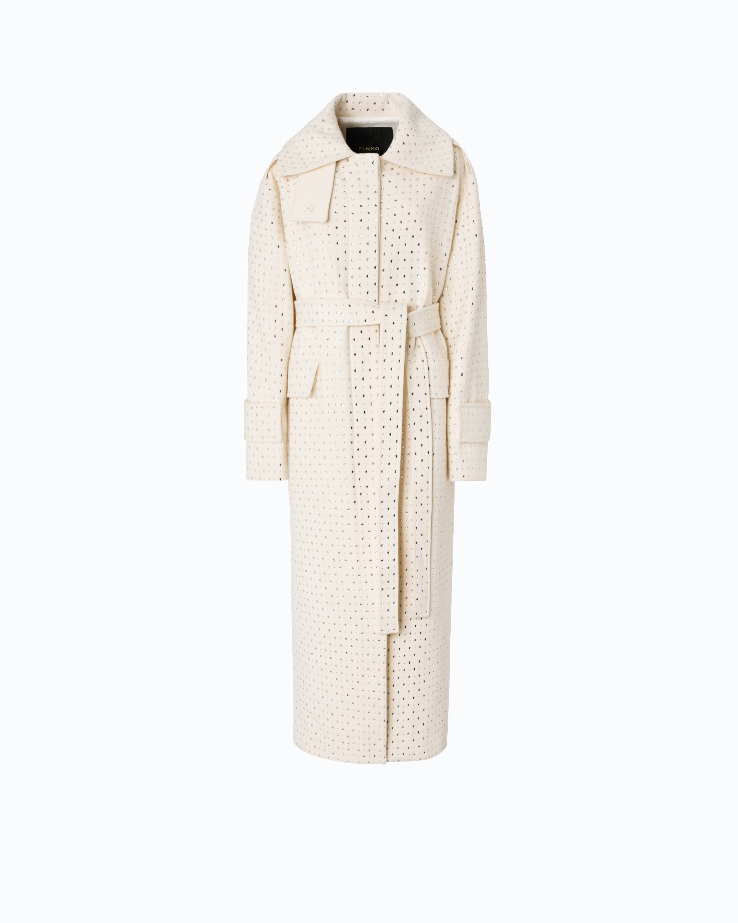 Manteau long en laine à strass all-over PINKO Blanc