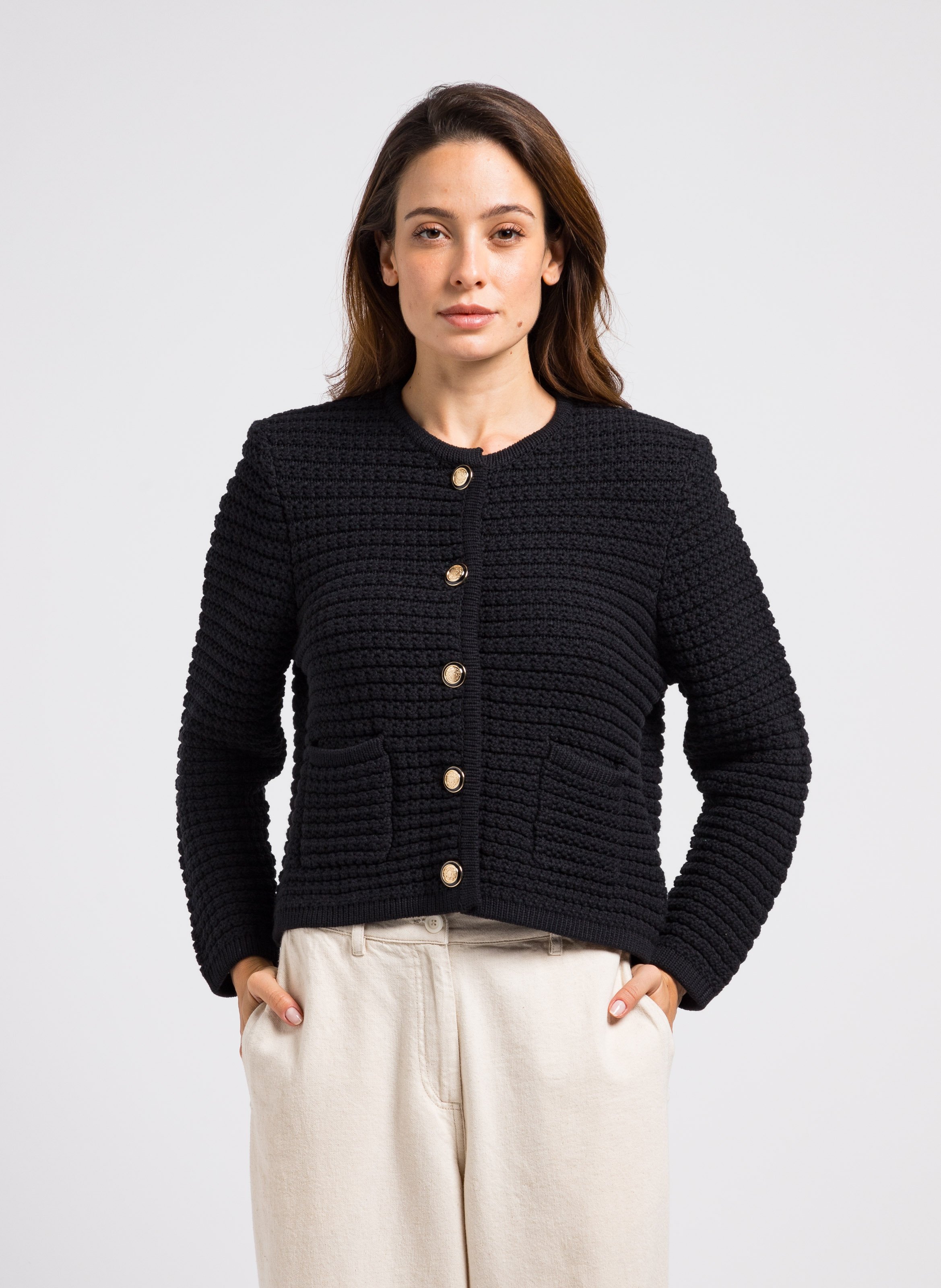 Recht vest met ronde hals | katoenblend BA&SH Zwart