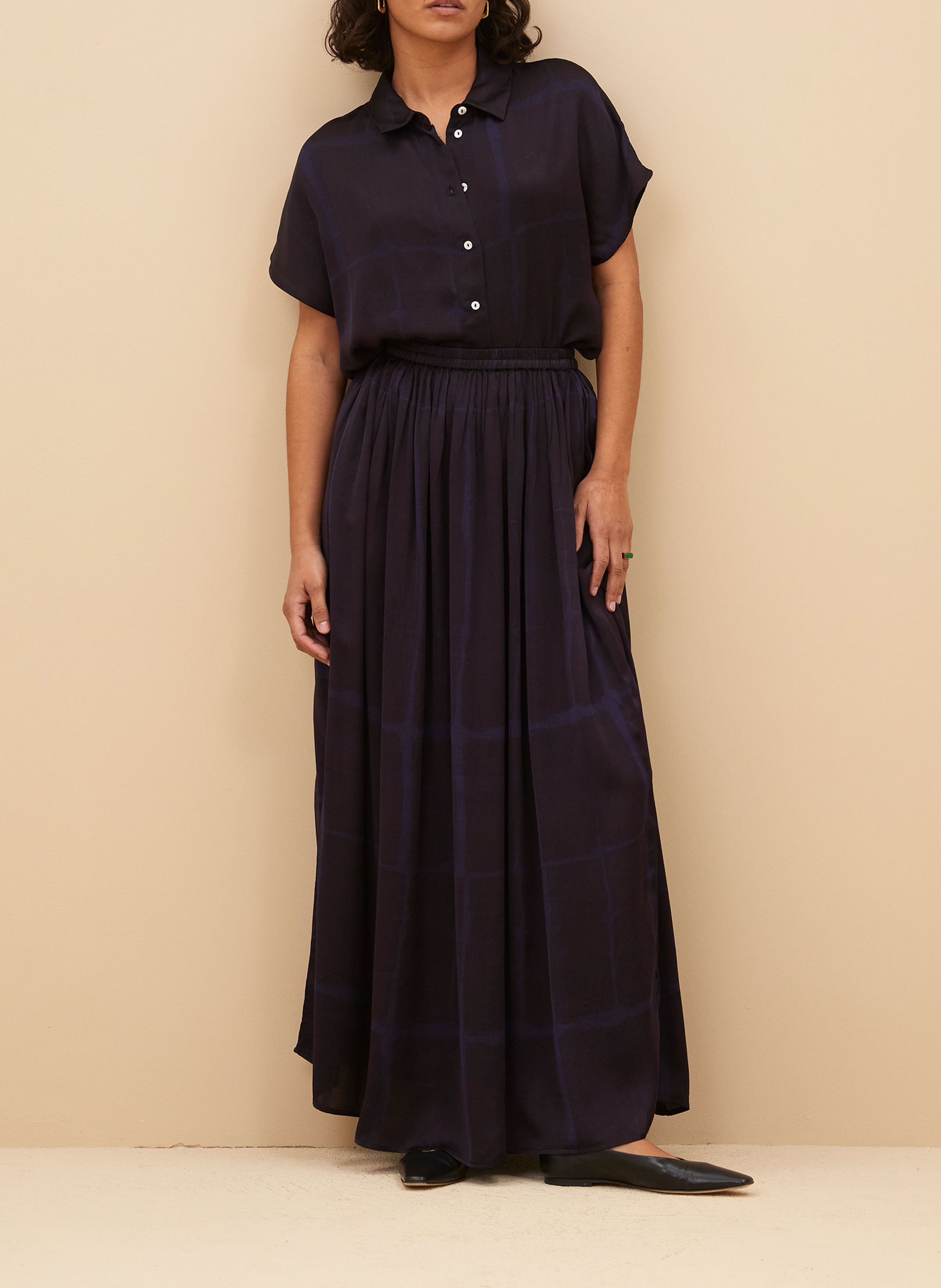 Jupe longue taille haute imprimée Bleu