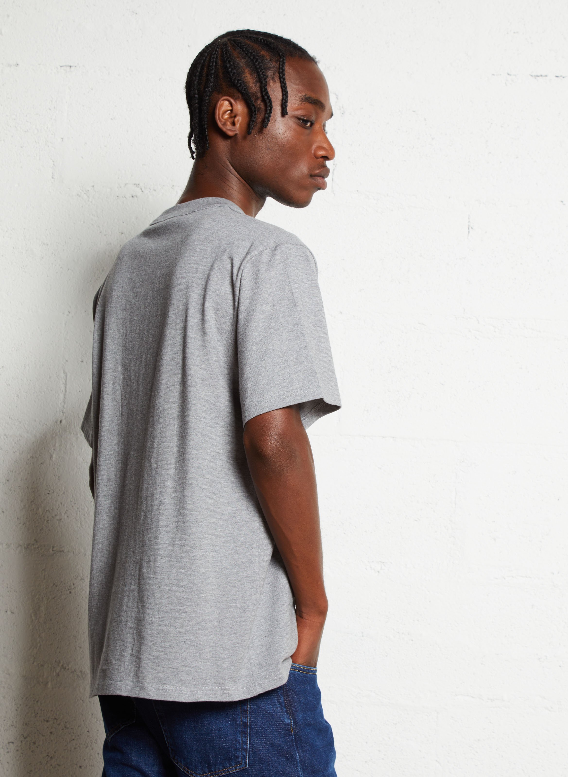 Recht T-shirt van biokatoen met hoog aansluitende kraag Grijs
