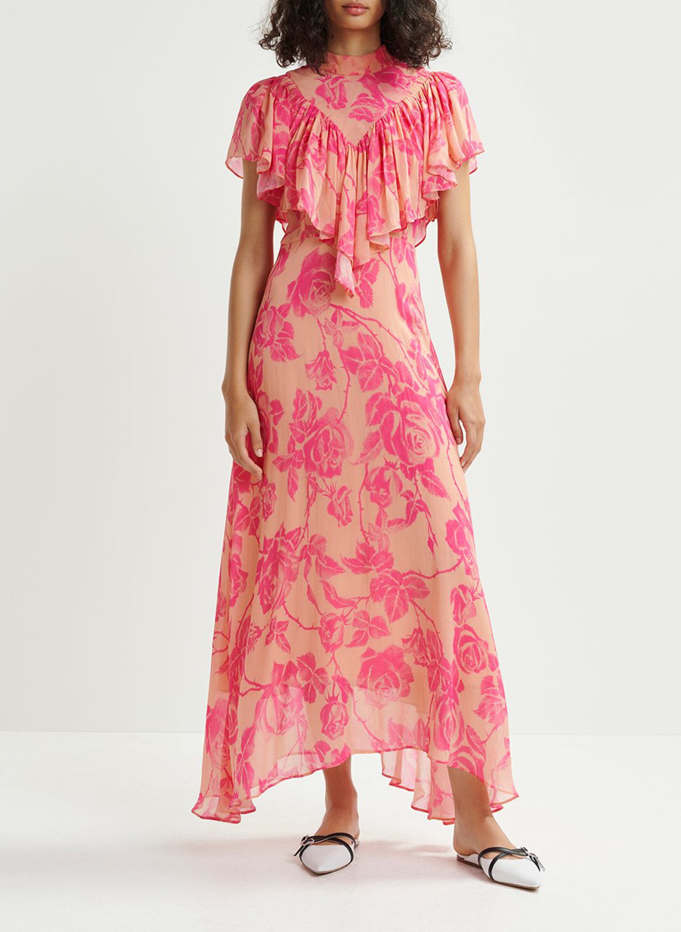 ワンピース [ESSENTIEL ANTWERPILLIGO] Flower midi dress Midi dress with high neck and floral print Beige rose
