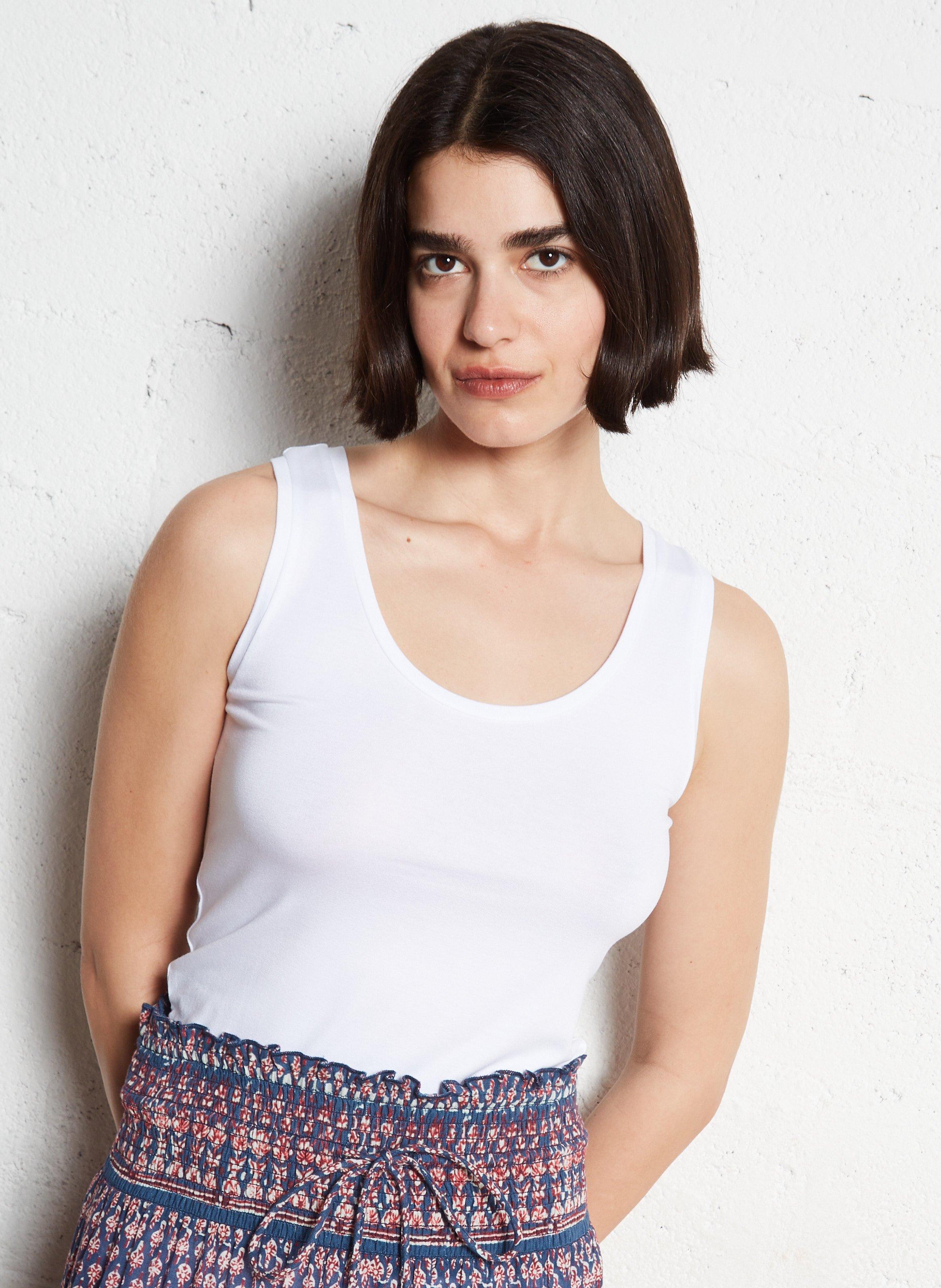 Débardeur droit à bretelles larges MAJESTIC FILATURES Blanc