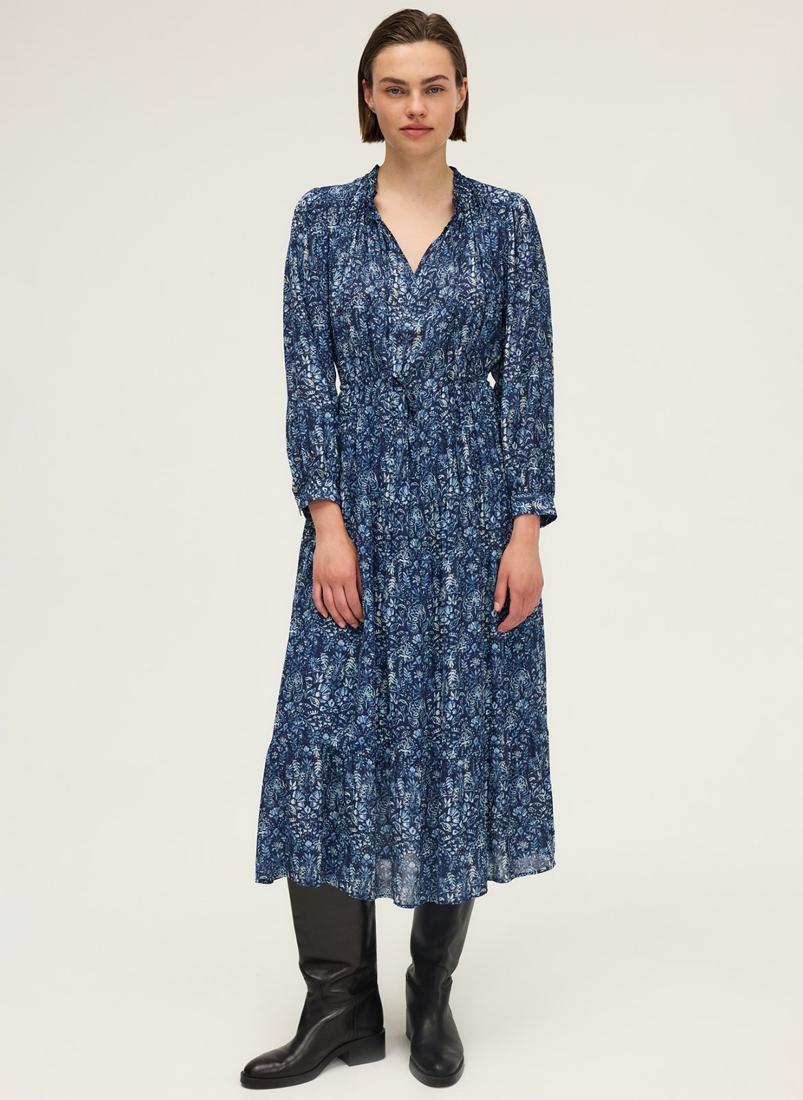Robe midi col rond imprimée PABLO Bleu