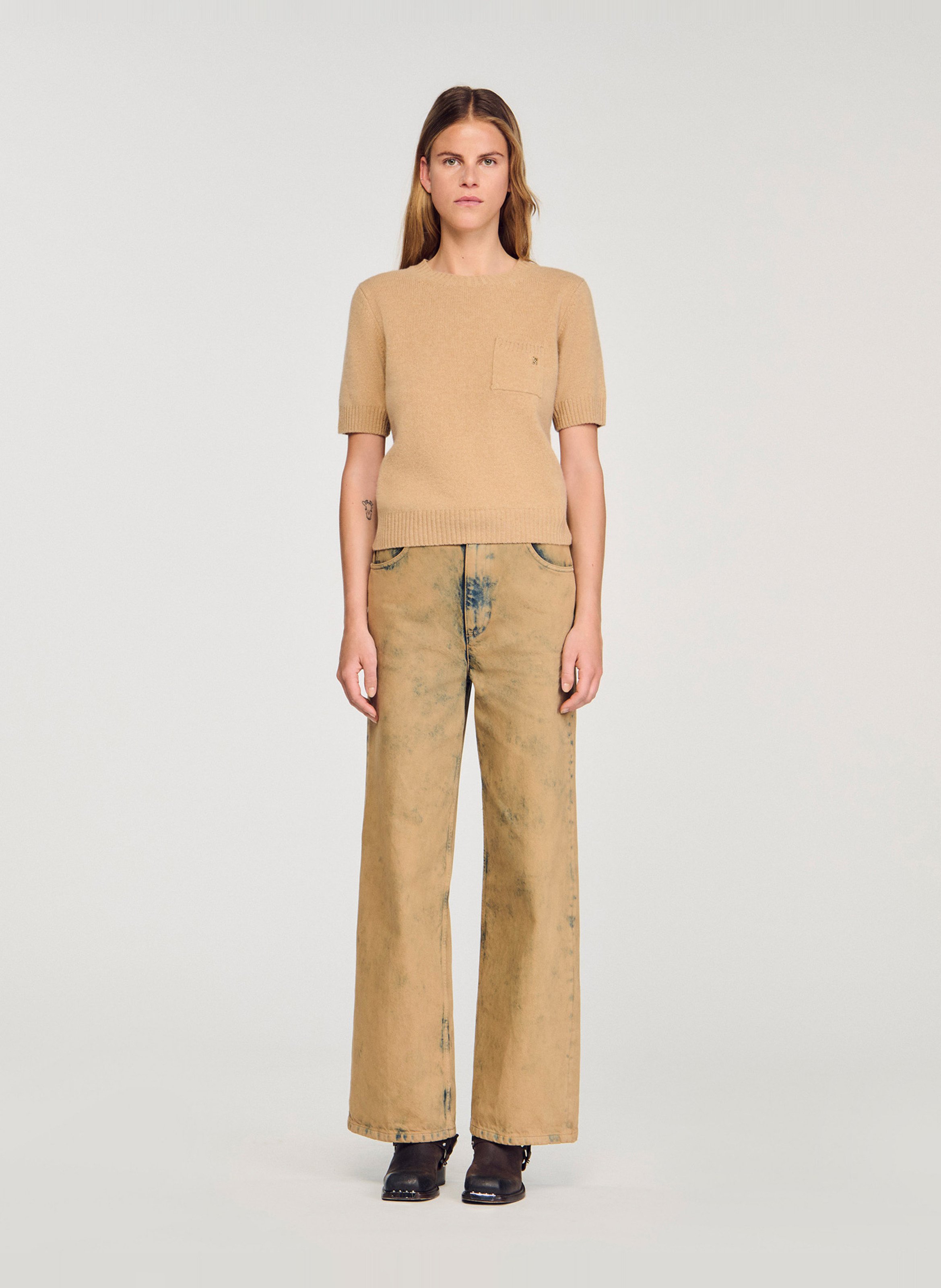 Pull col rond en laine SANDRO Marron