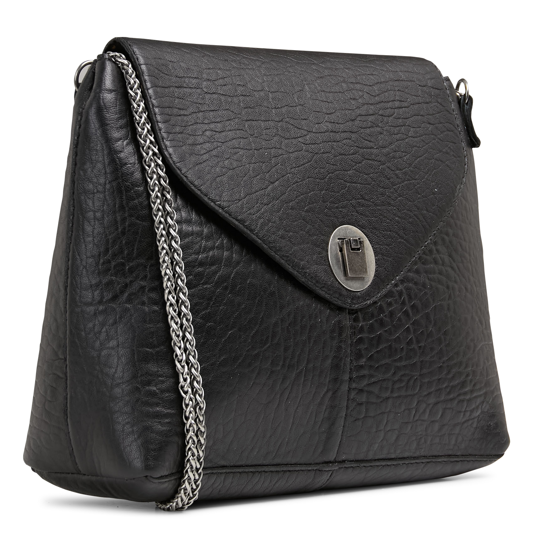 Leren schoudertas met klep PIECES Zwart