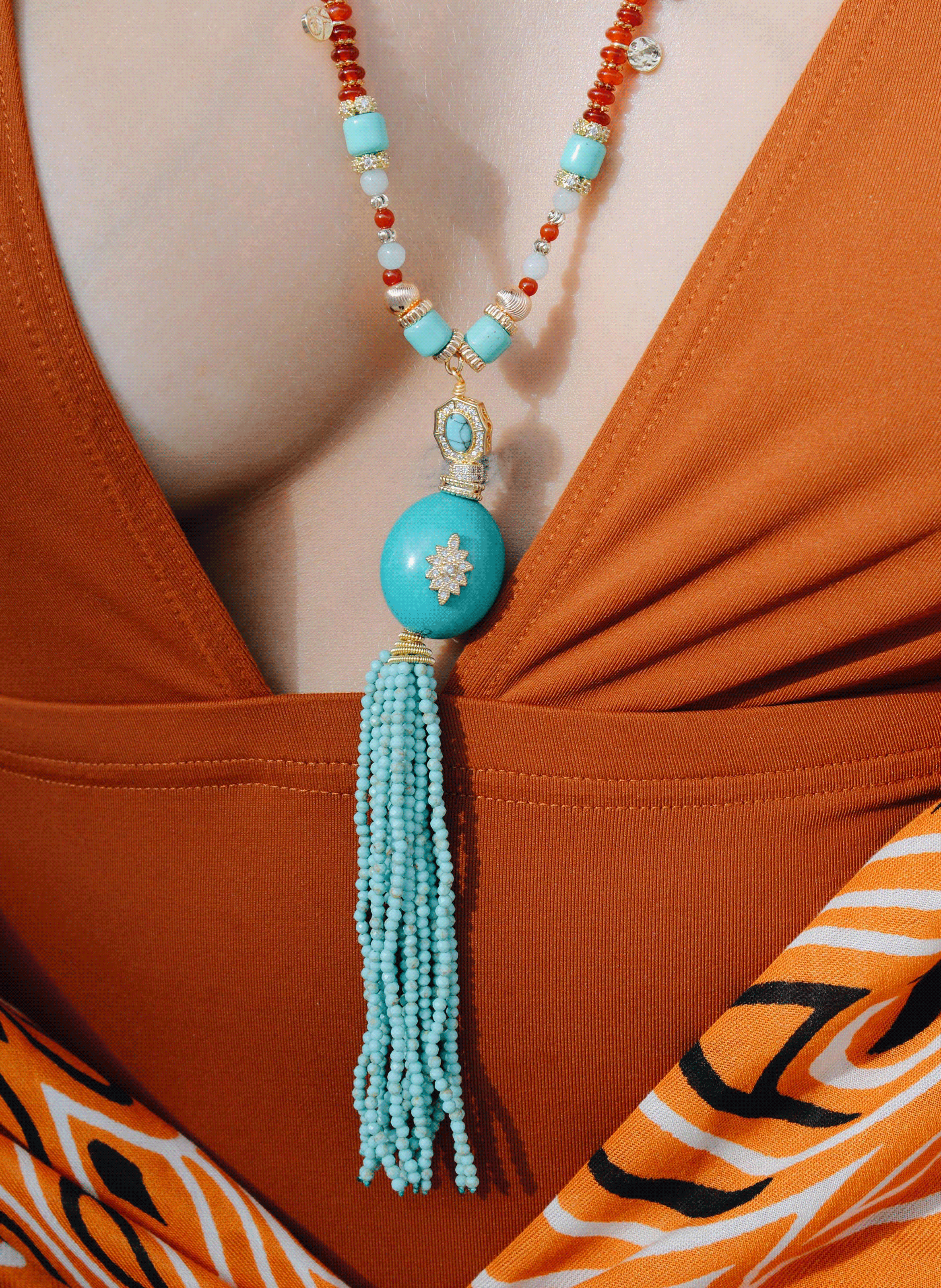 Pearl necklace with tassels and pearl pompom HIPANEMA Blue