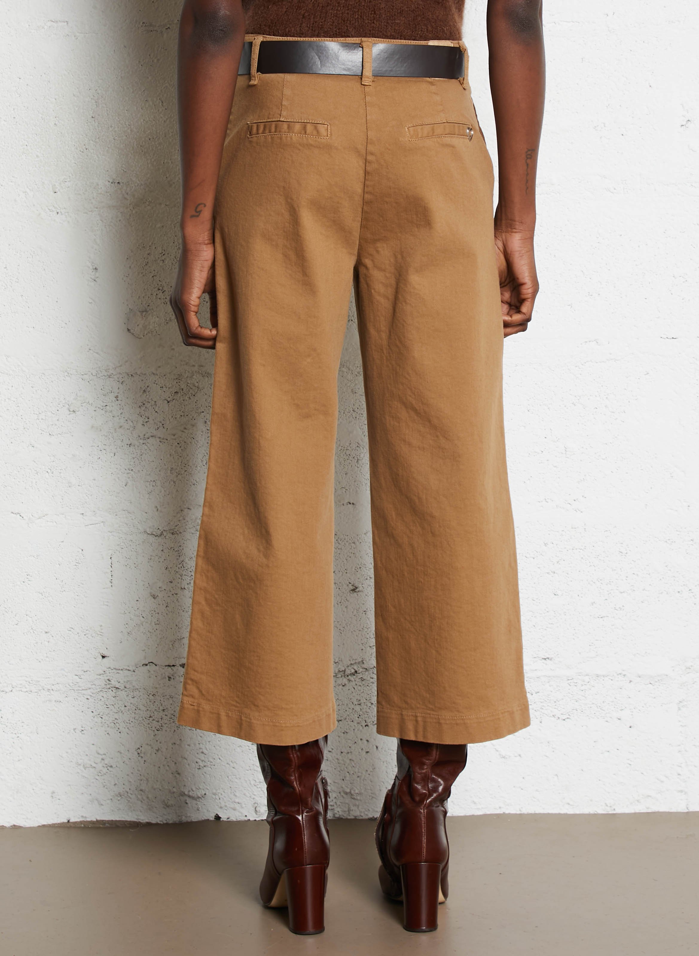 Jean cropped taille haute en coton mélangé PLEASE Beige