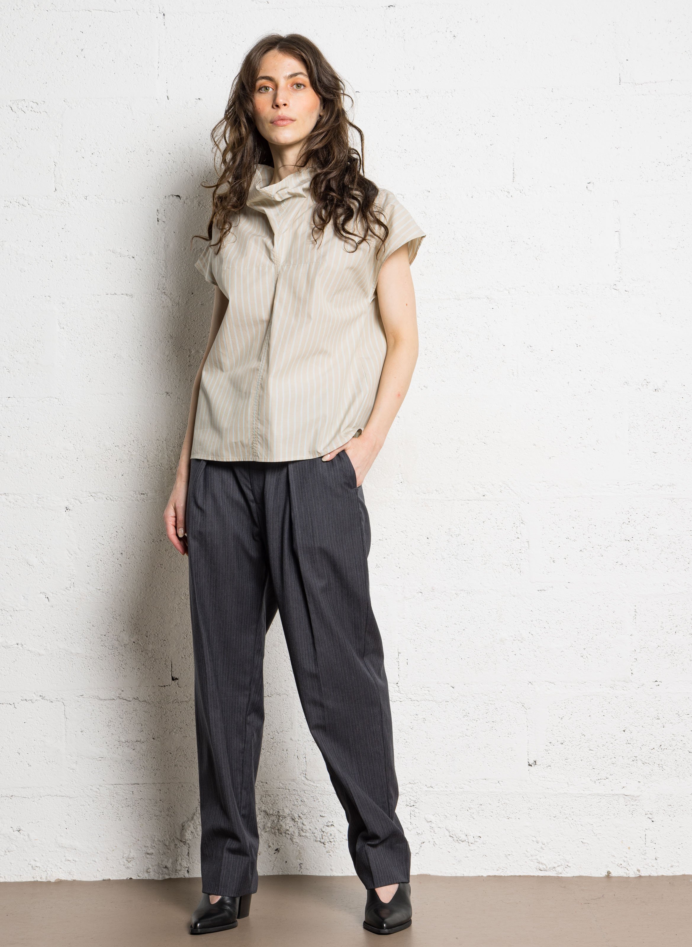 Pantalon de tailleur ajusté en laine et coton SOEUR Multicolore