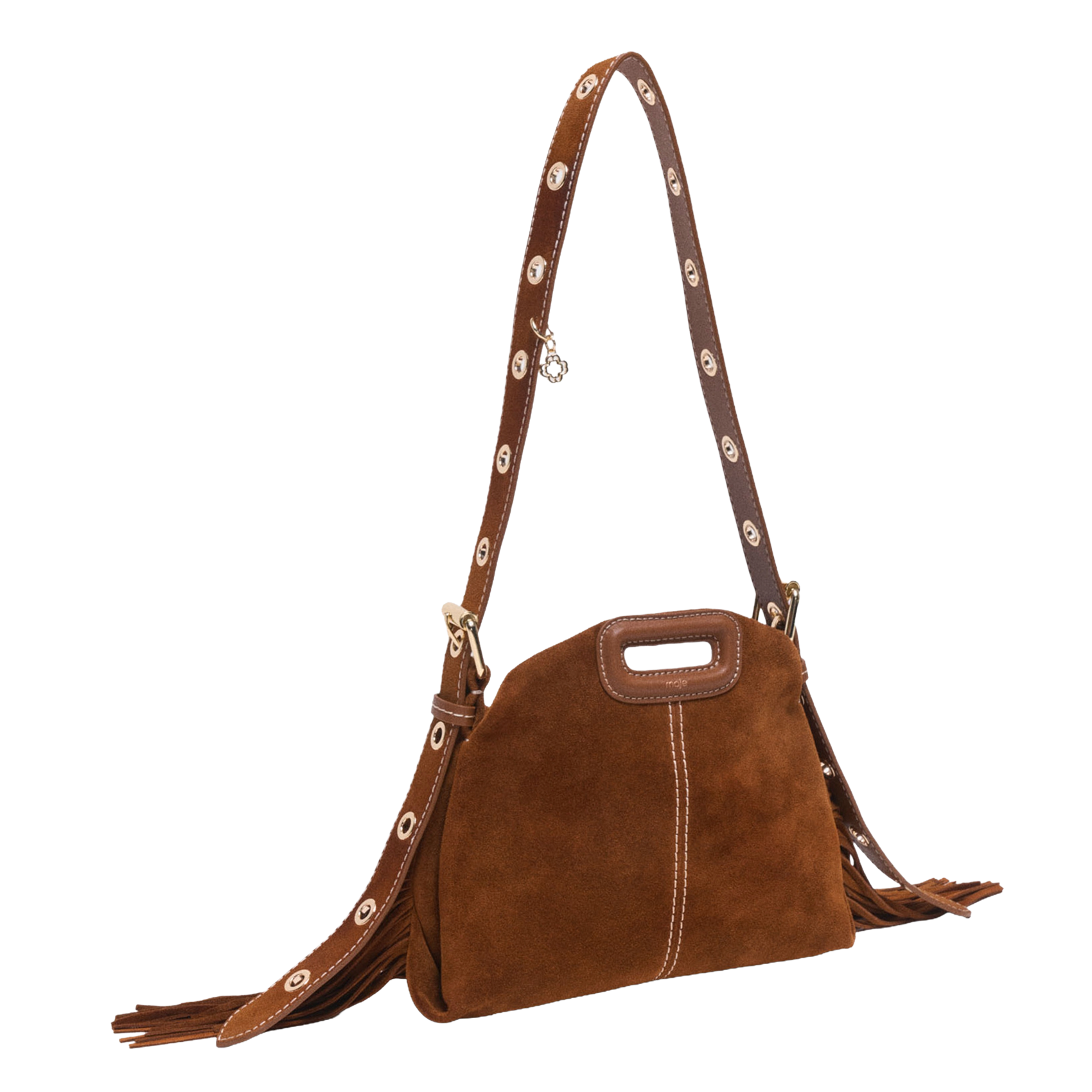 Schoudertas met franjes van suède leer MAJE Bruin